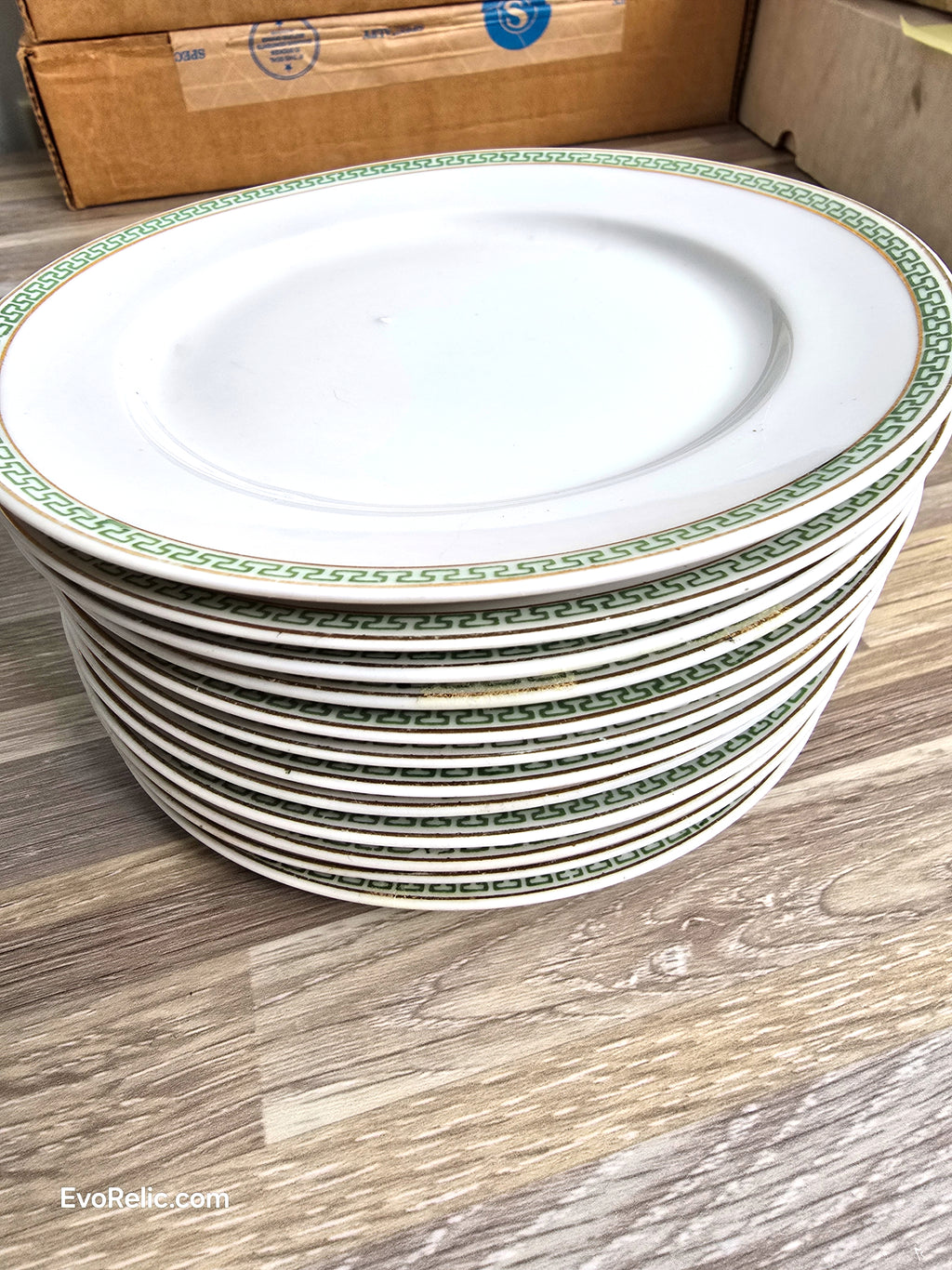 Antique NIPPON Porcelain Butter Plates Set of 12 – Green Greek Key (1908–1921)