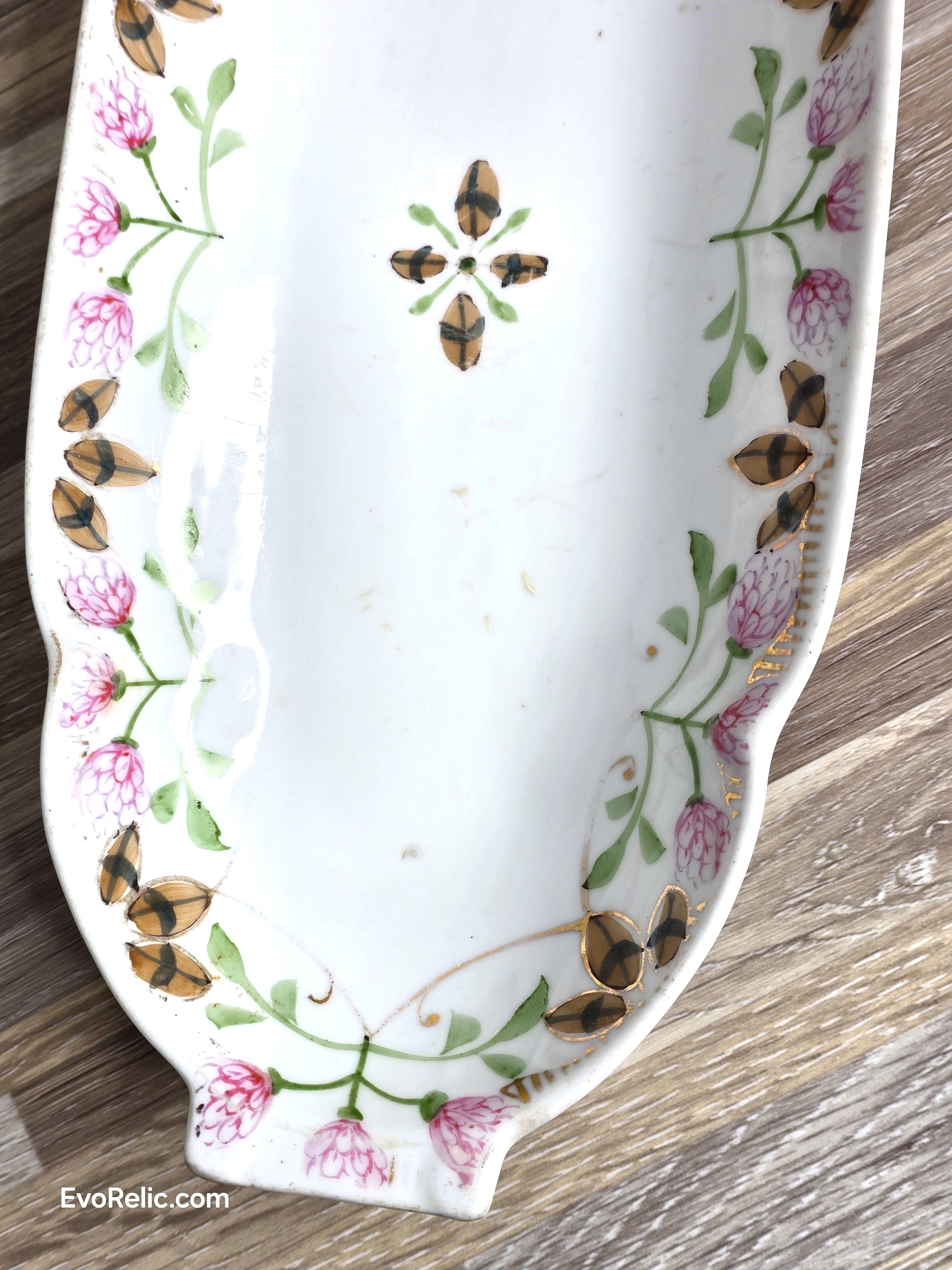 Rare Antique NIPPON Fan Mark Hand Painted Dish Pink Floral Gold Accents 19th Century Japanese Export Porcelain