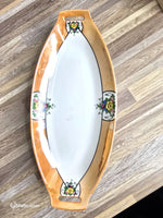 Gorgeous Peach Luster Noritake Art Deco Tray Handled Serving Dish with Floral Cartouches 1920s Porcelain