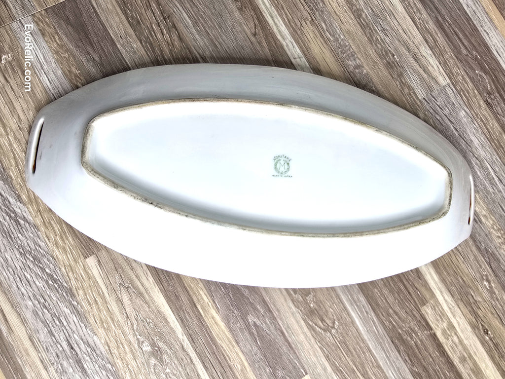 Gorgeous Peach Luster Noritake Art Deco Tray Handled Serving Dish with Floral Cartouches 1920s Porcelain