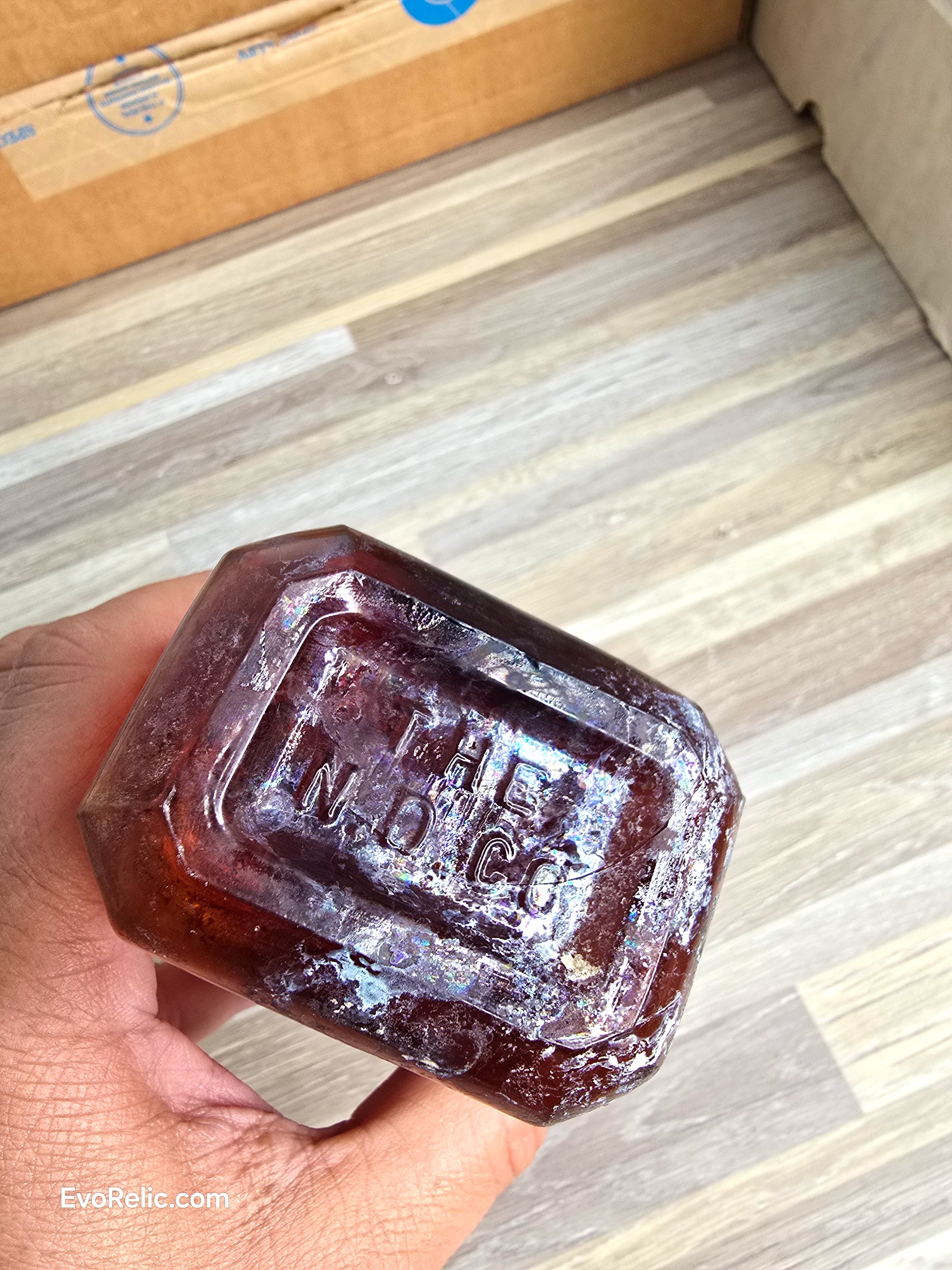 Early 1900s Amber Apothecary Bottle THE N.D. CO National Drug Company Philadelphia Square Wide Mouth