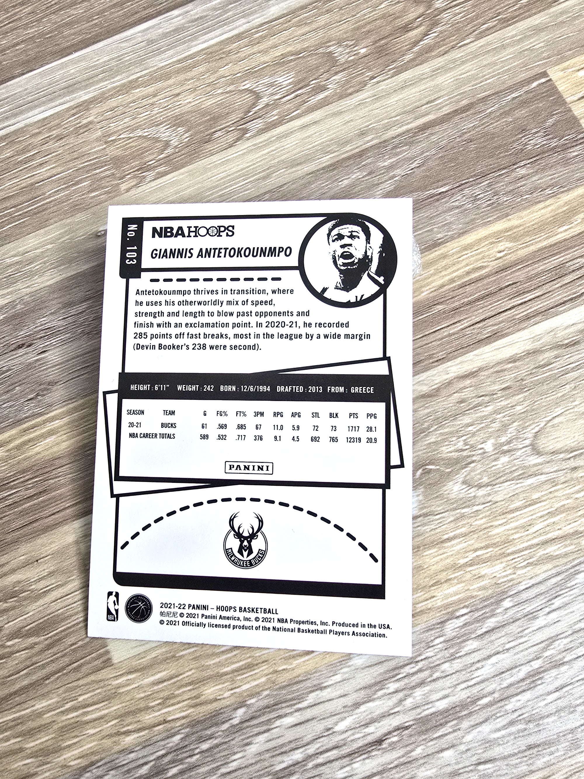 Giannis Antetokounmpo Basketball Card 2021 Panini NBA Hoops No. 103