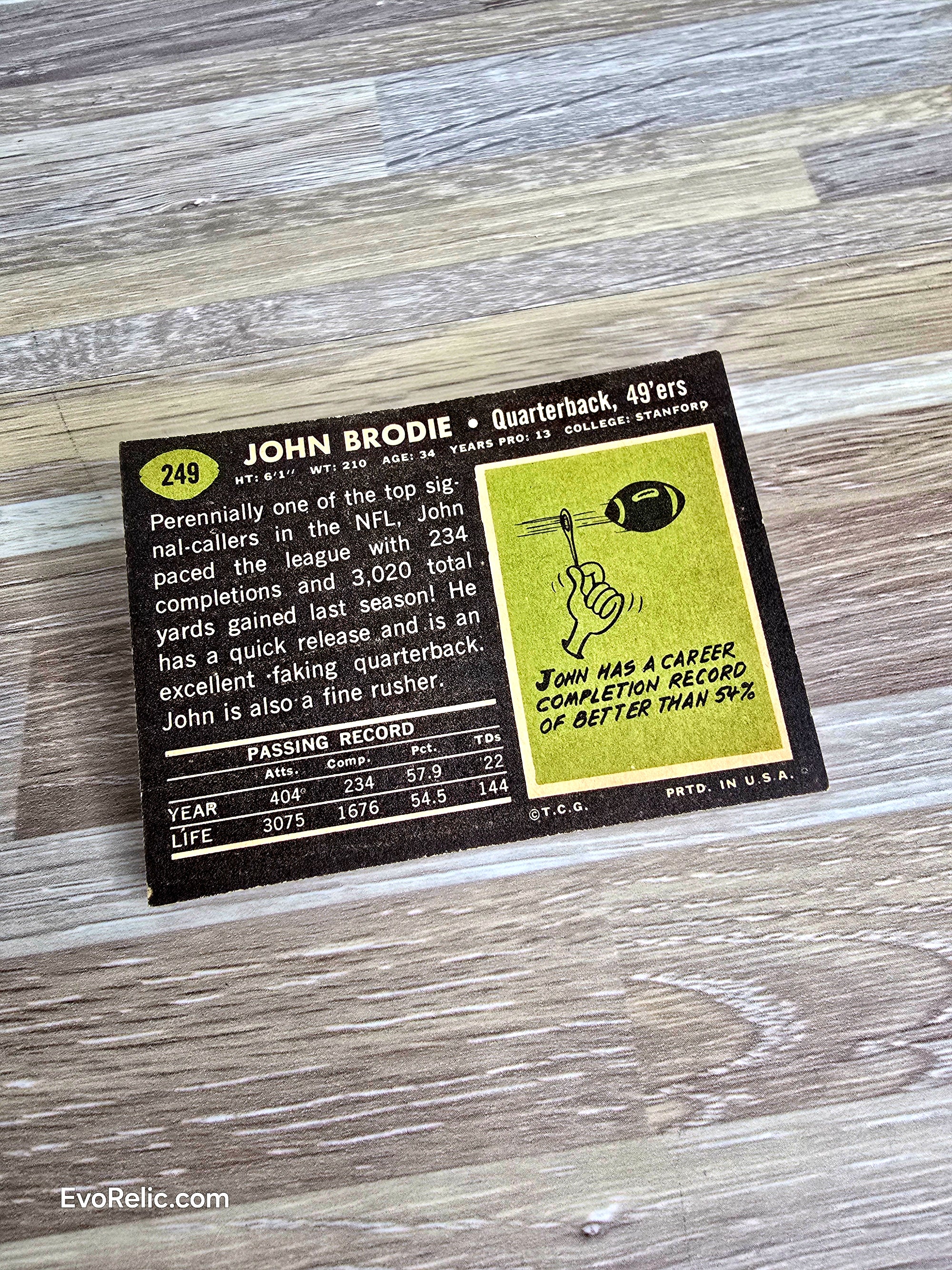 Topps Football Card 1969 John Brodie 49ers No 249