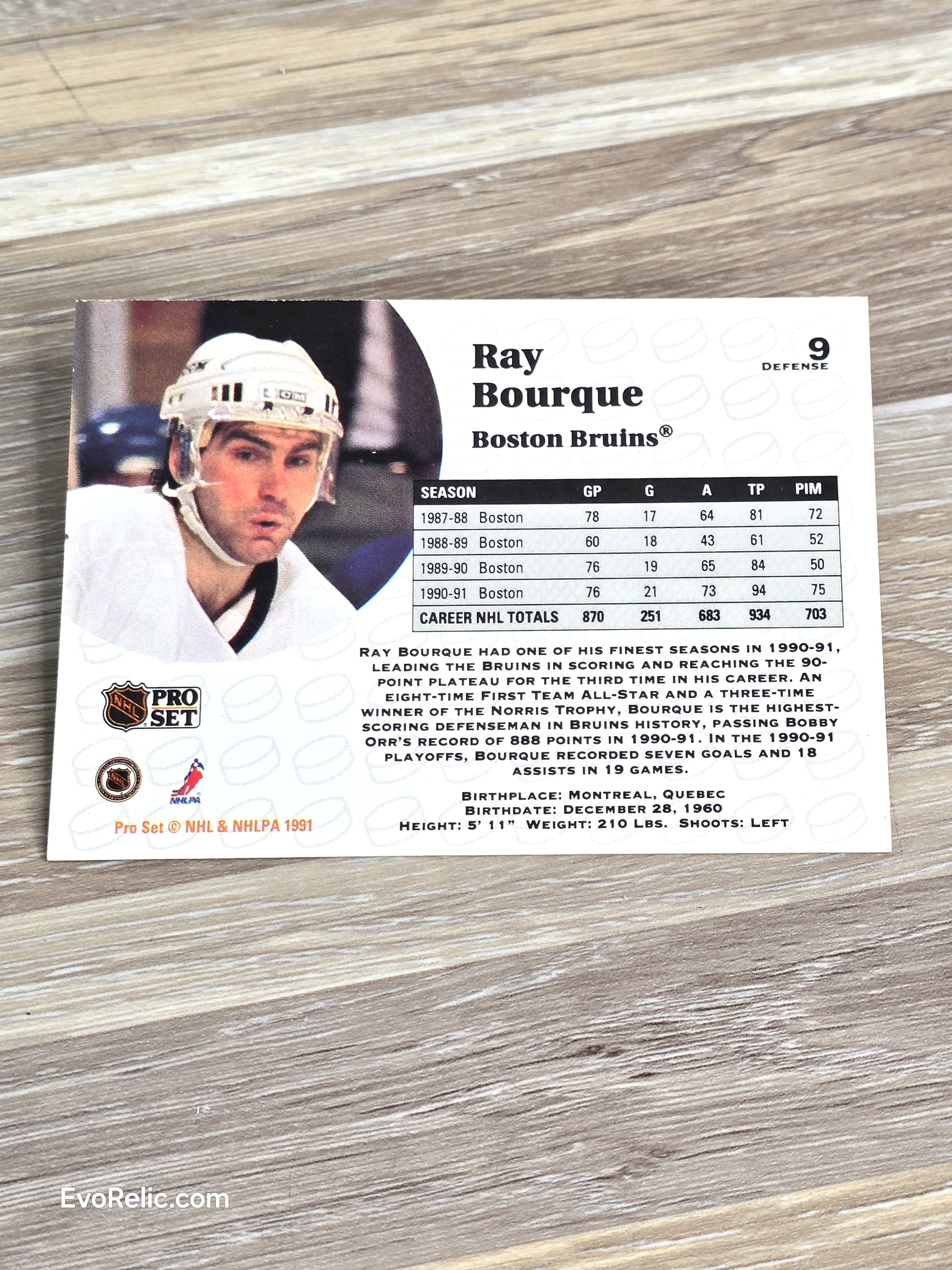 NHL Hockey Card 1991 Ray Bourque Boston Bruins No 9