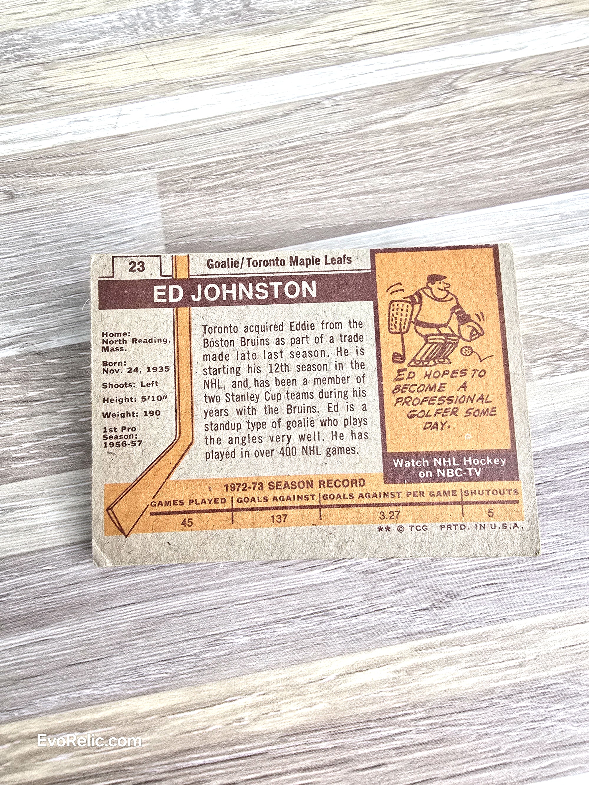 Topps Hockey Card 1973 Ed Johnston Maple Leafs No 23