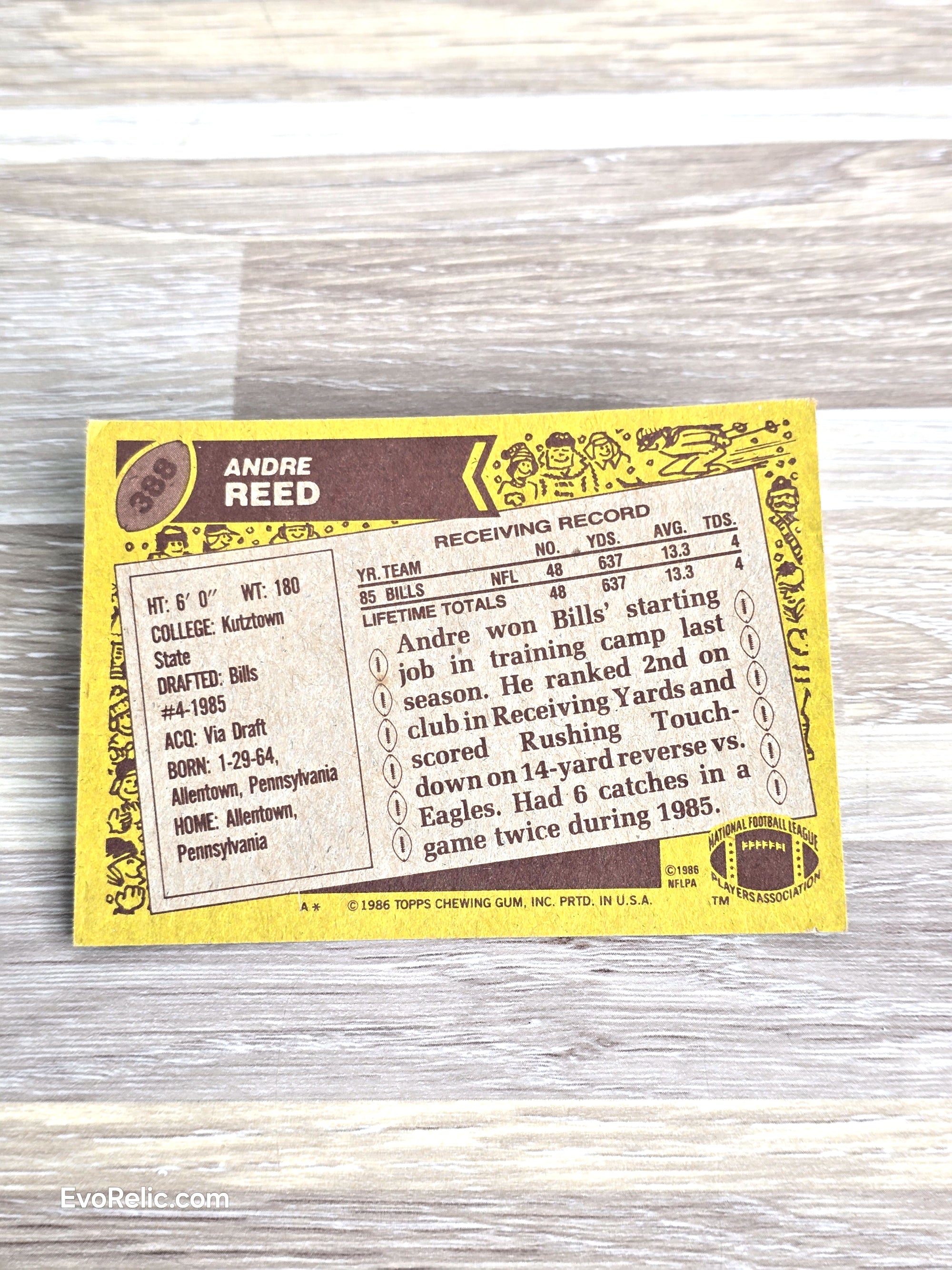 Topps Football 1986 Card Andre Reed Topps No 388