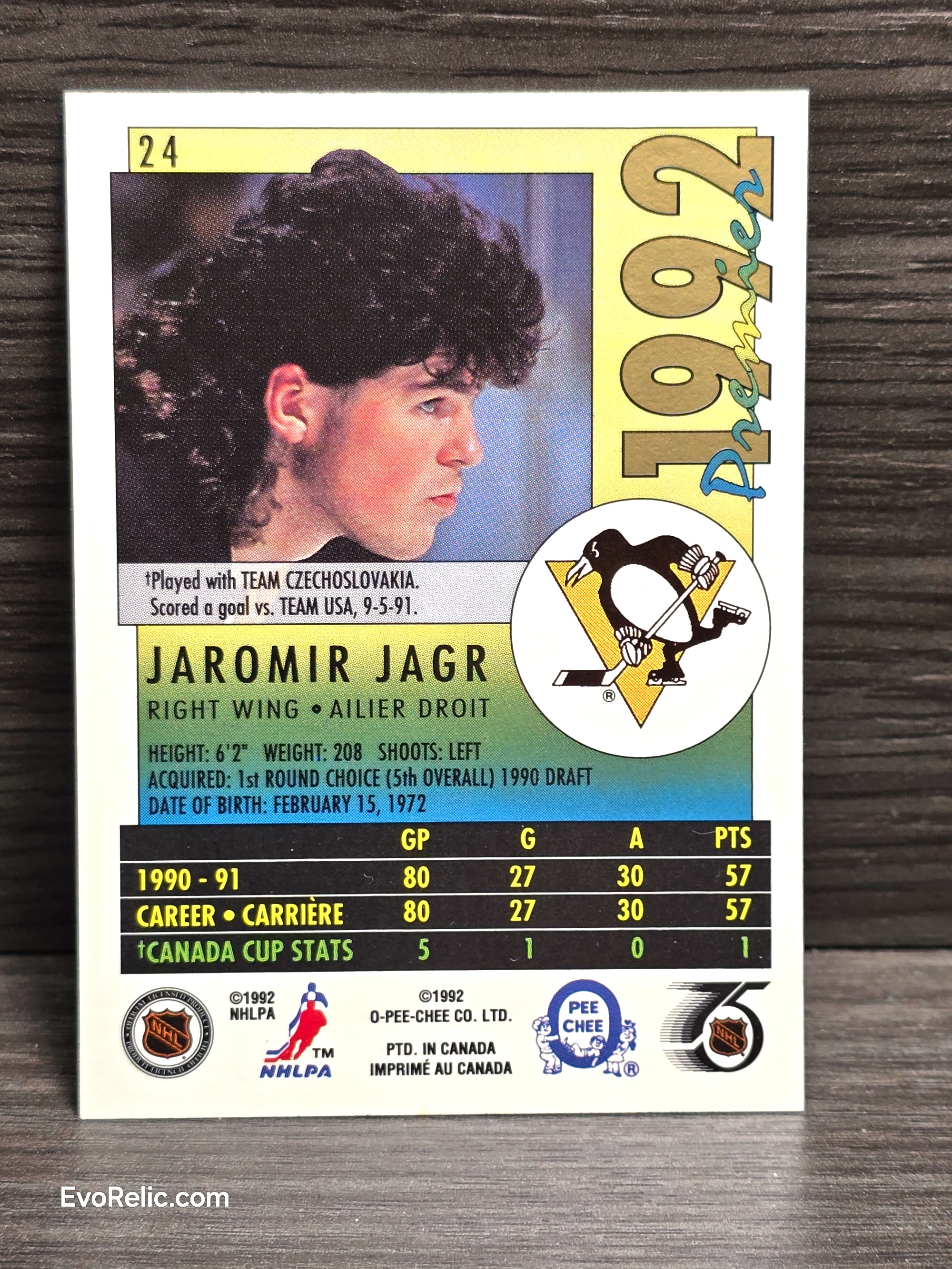1992 Hockey Jaromir Jagr NHL Penguins Card No 24