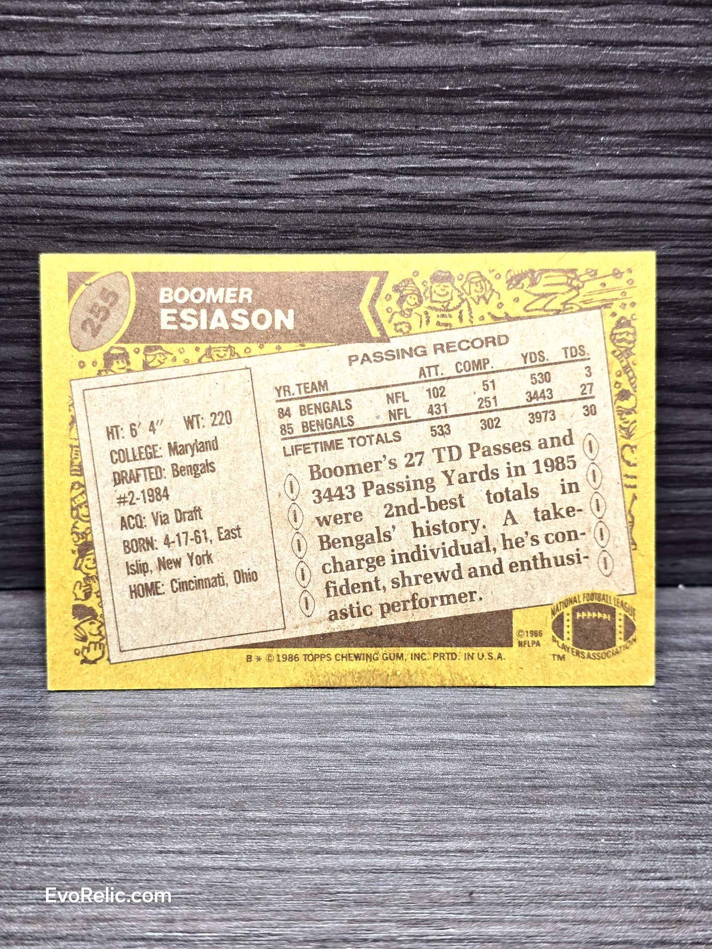 1986 Football Card Boomer Esiason Topps No 255
