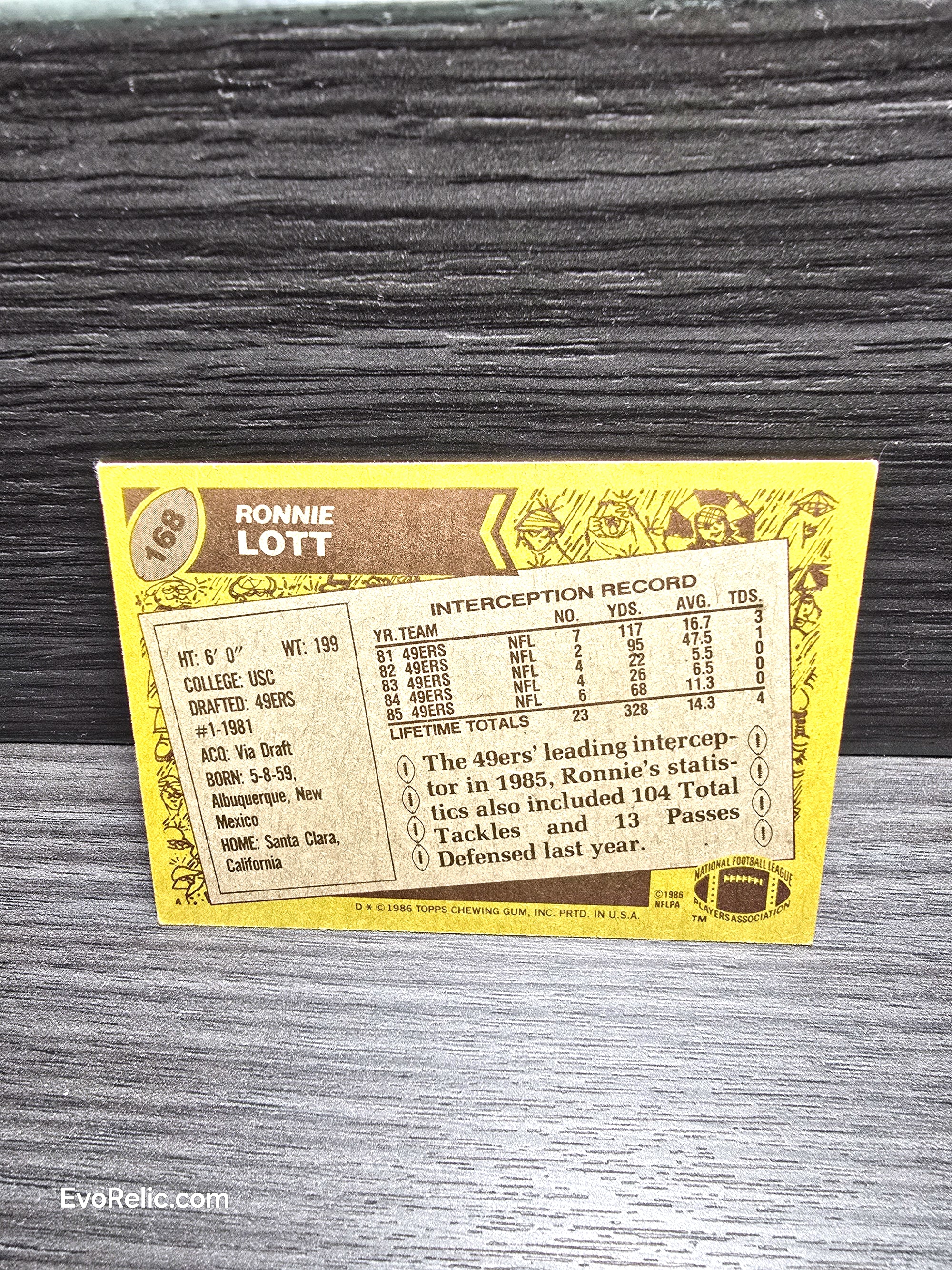 1986 Ronnie Lott Football Card Topps No 168