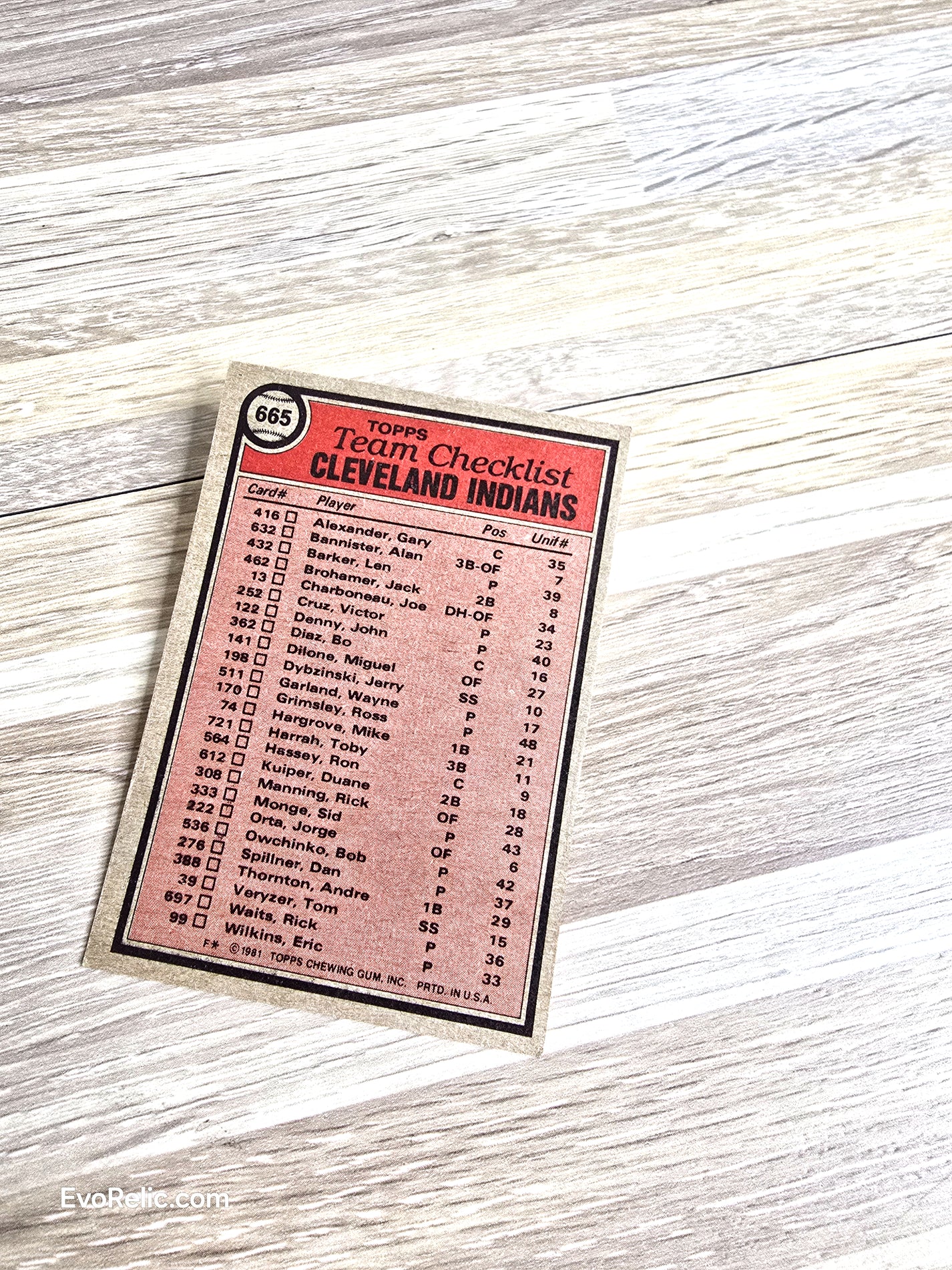 1981 Topps Team Baseball Card Cleveland Indians No 665