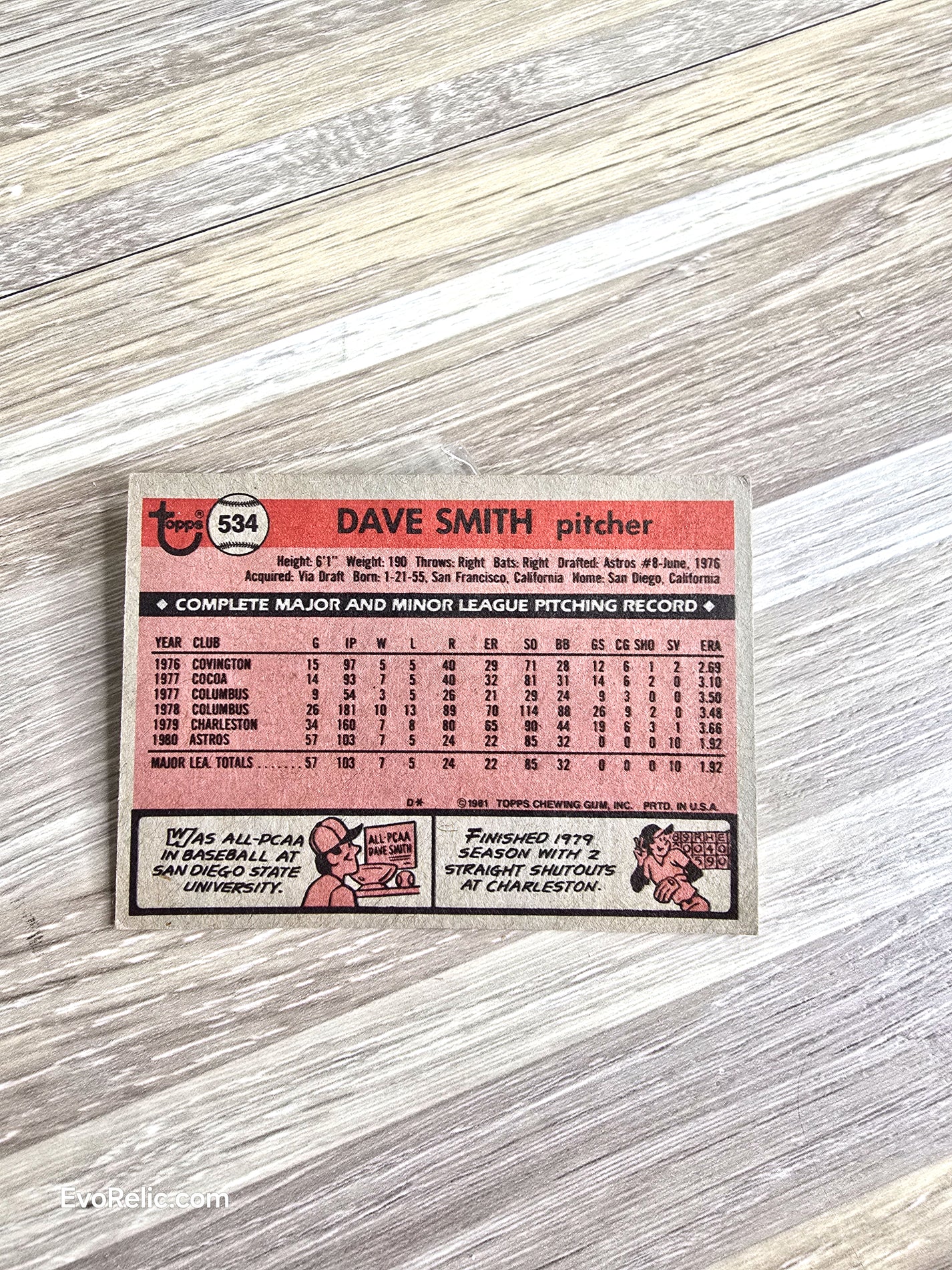1981 Topps Baseball Card David Smith Astros No 534