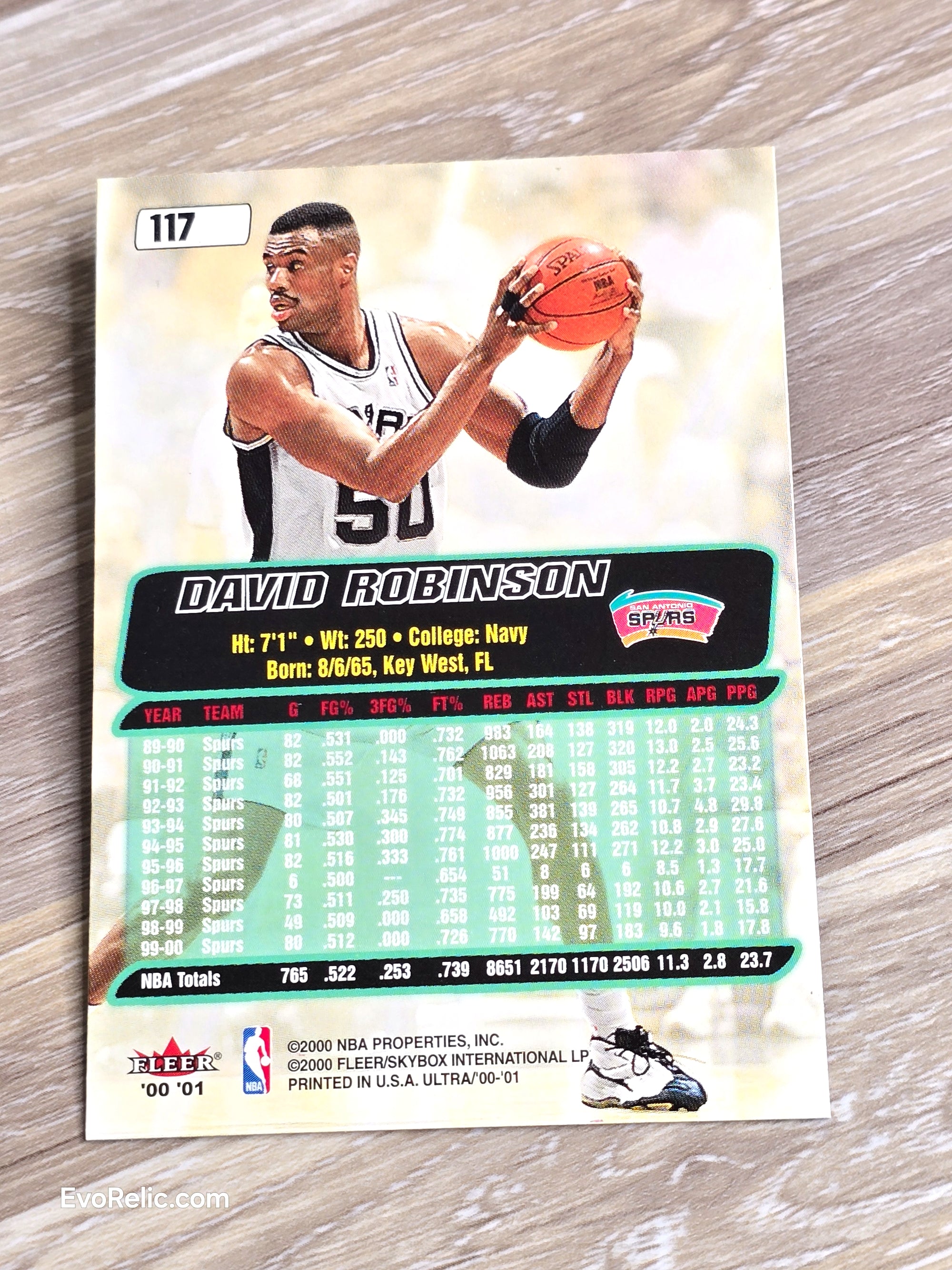 2000-01 Fleer Ultra David Robinson #117 San Antonio Spurs Basketball Card - NM