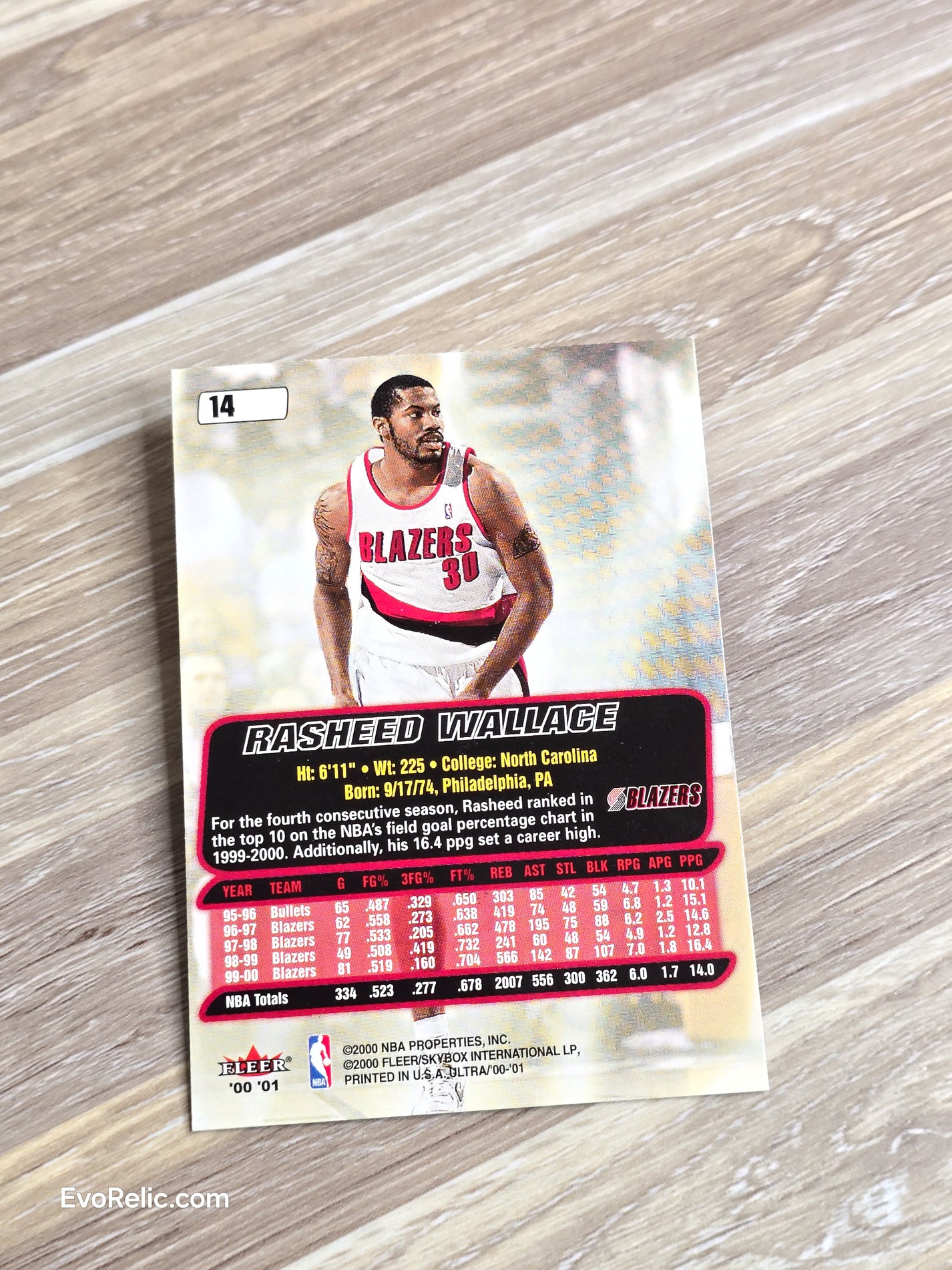 2000 Fleer NBA Basketball Card Rasheed Wallace #14 Portland Trail Blazers - NM