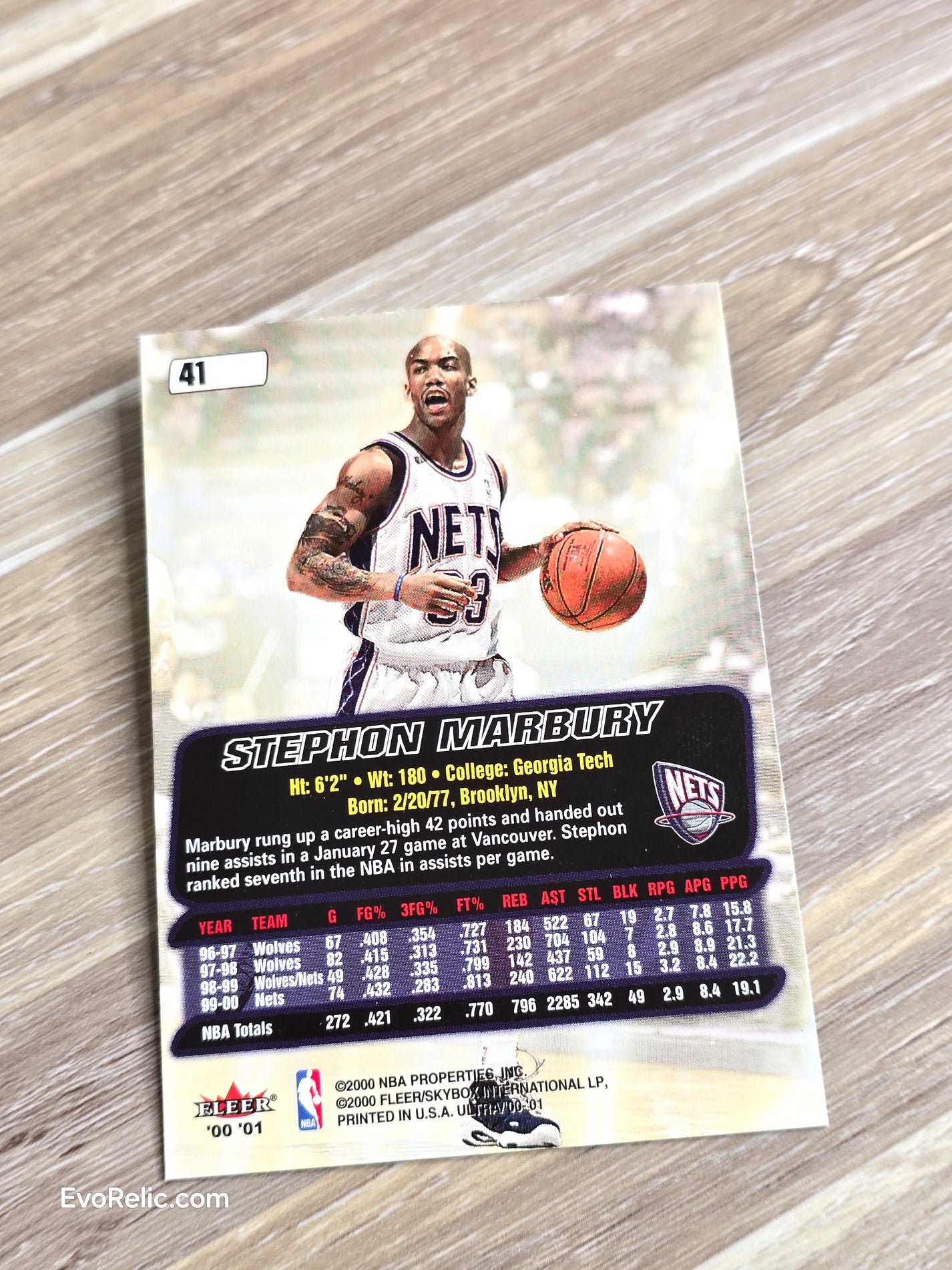 Stephon Marbury 2000 Fleer New Jersey Nets NBA Basketball Card No 41 - NM
