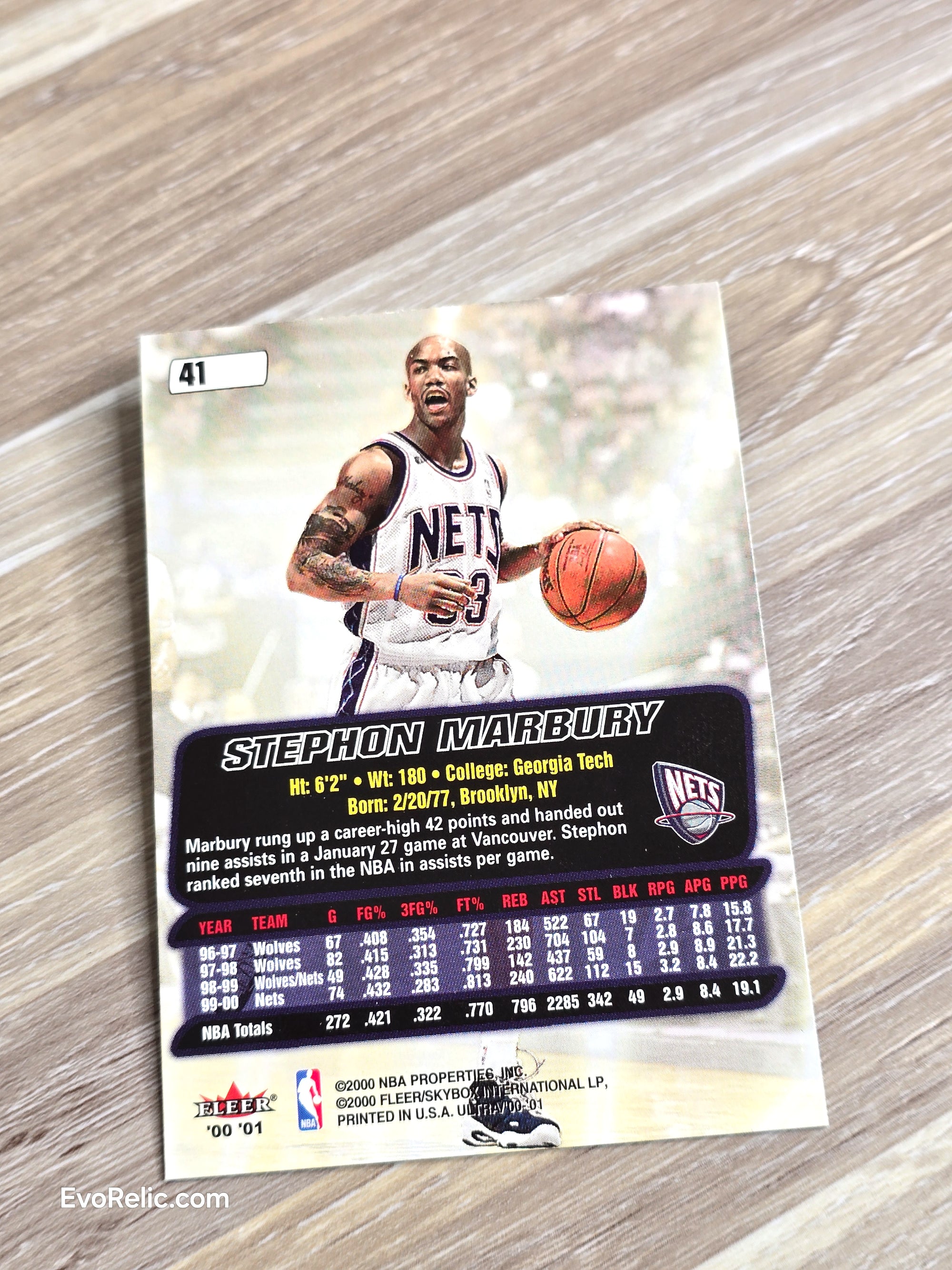 Stephon Marbury 2000 Fleer New Jersey Nets NBA Basketball Card No 41 - NM