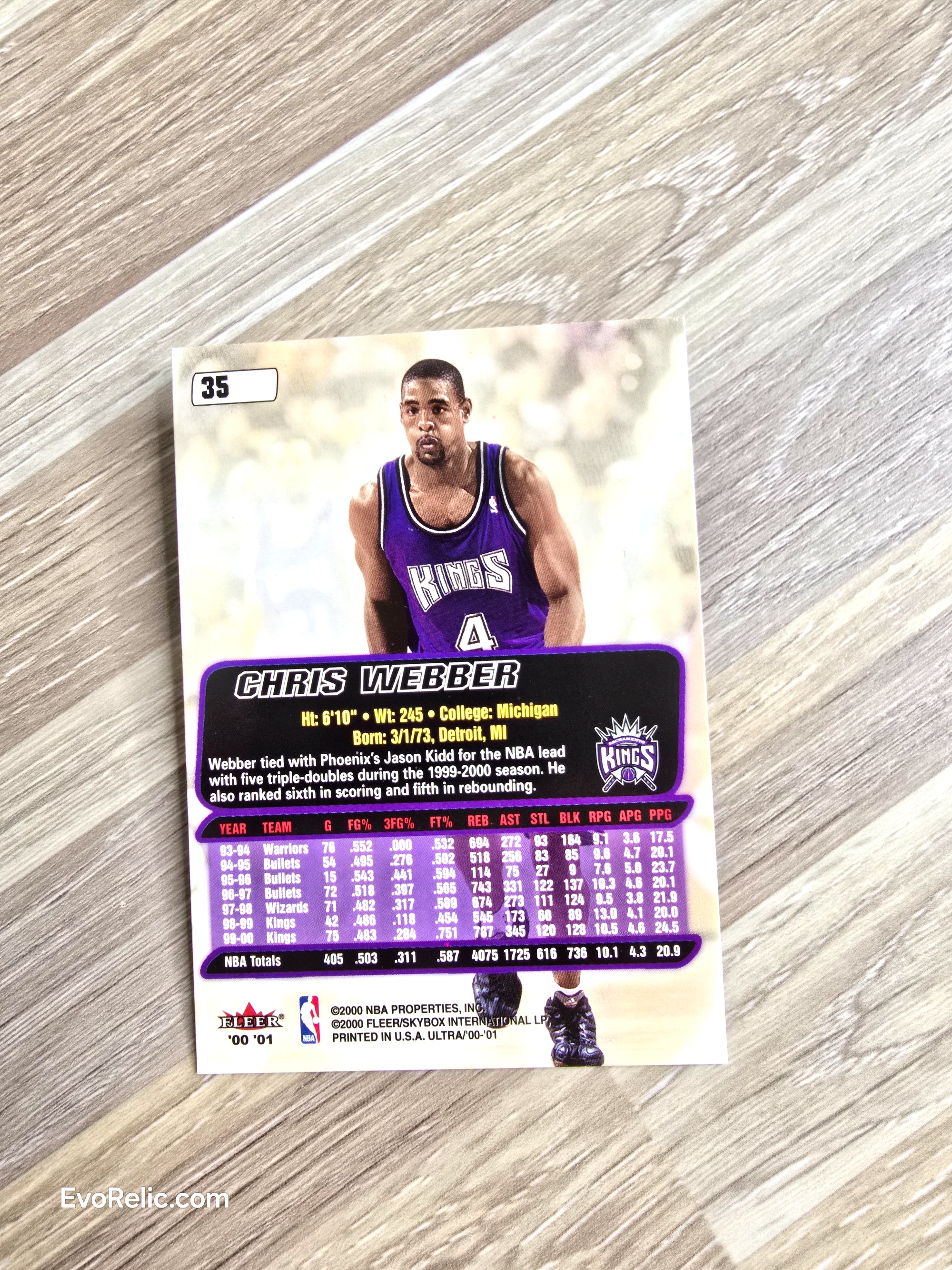2000'01 Chris Webber NBA Basketball Card Ultra Fleer No. 35