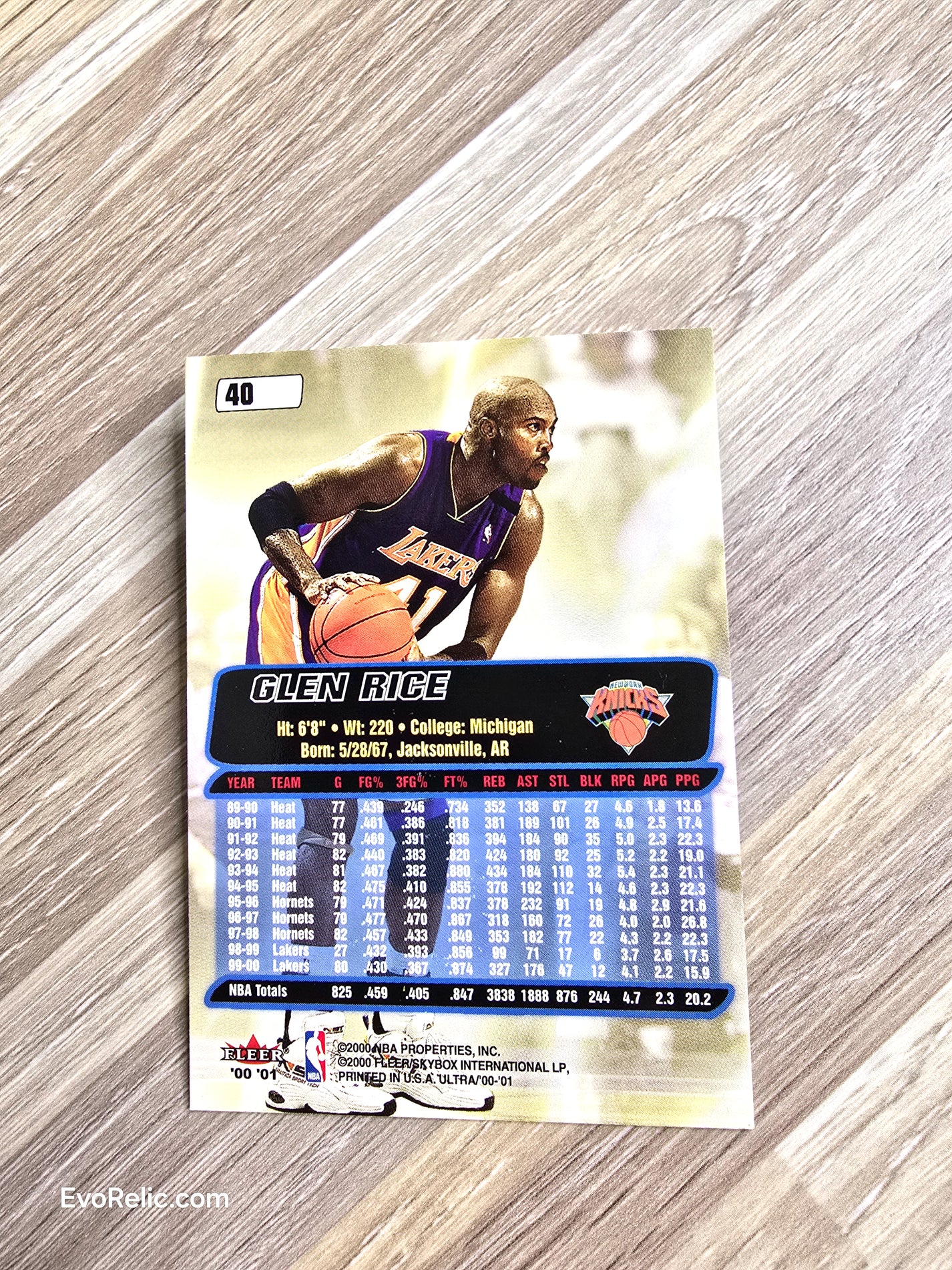 2000'01 Glen Rice NBA Basketball Card Ultra Fleer No. 40