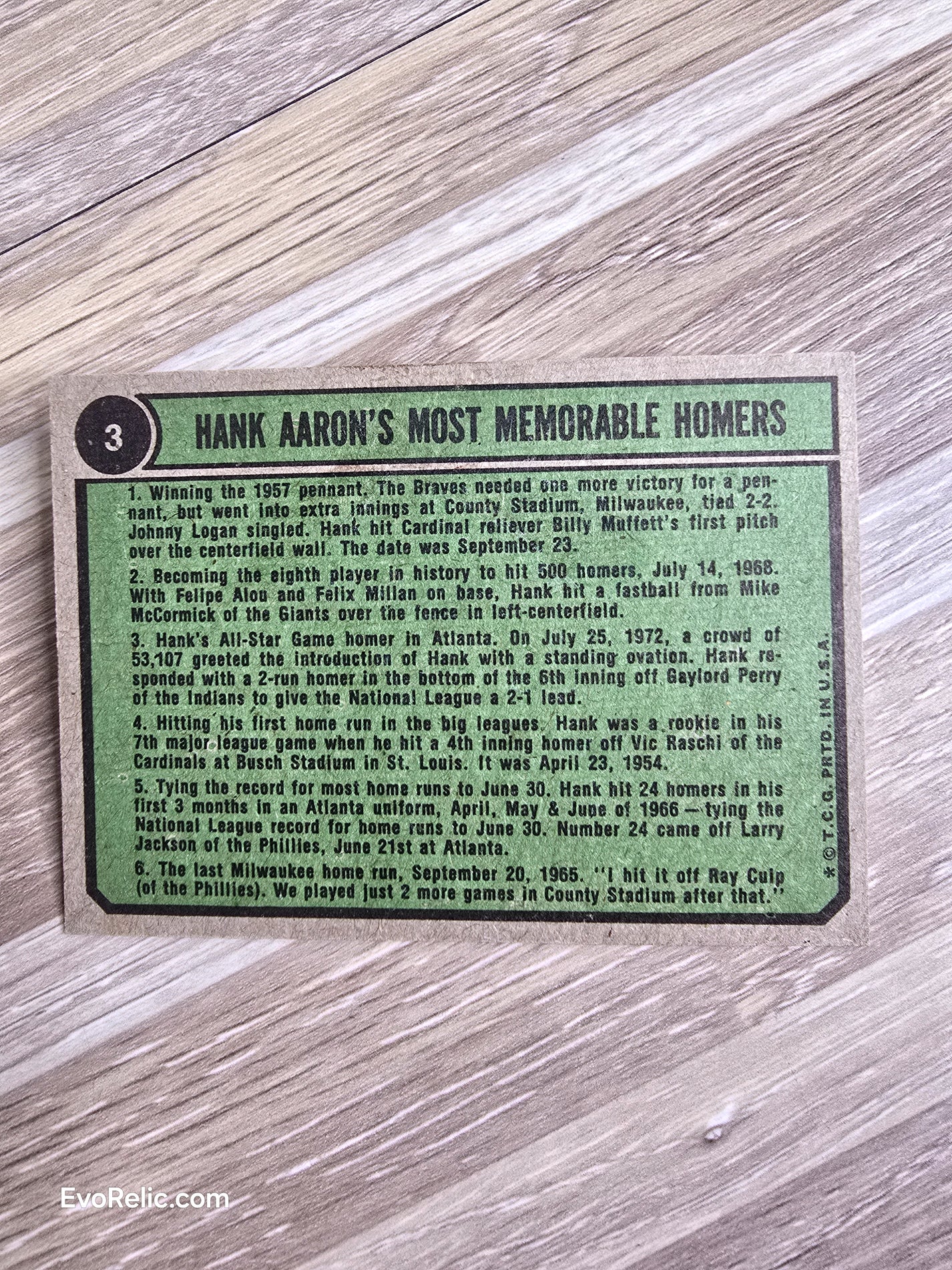 1974 Topps #3 Hank Aaron Special: Most Memorable Homers