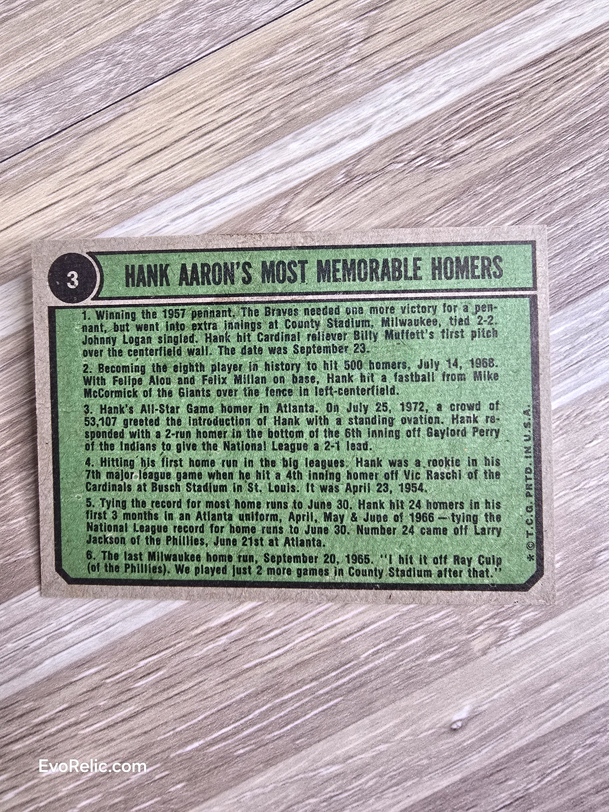 1974 Topps #3 Hank Aaron Special: Most Memorable Homers