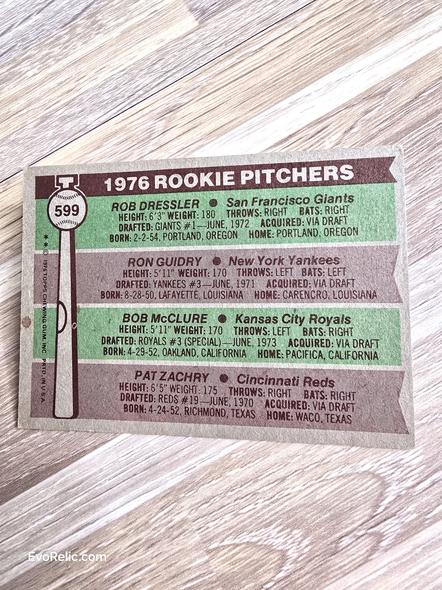 1976 Topps #599 Ron Guidry Card Yankees Pitcher - Pat Zachry