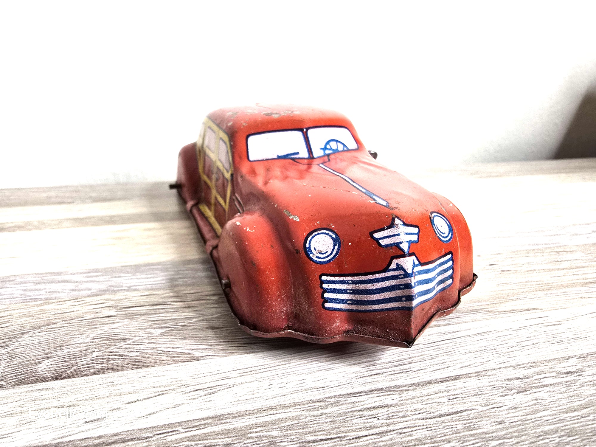 Vintage 1940s J. Chein & Co. Red "Woody" Tin Litho Wind-Up Sedan – Made in USA