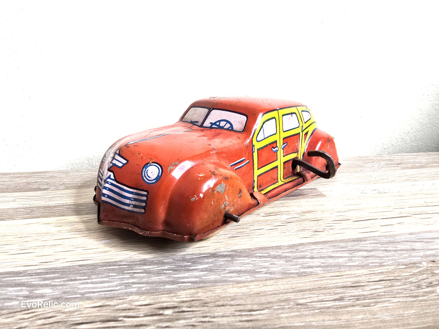 Vintage 1940s J. Chein &amp; Co. Red "Woody" Tin Litho Wind-Up Sedan – Made in USA