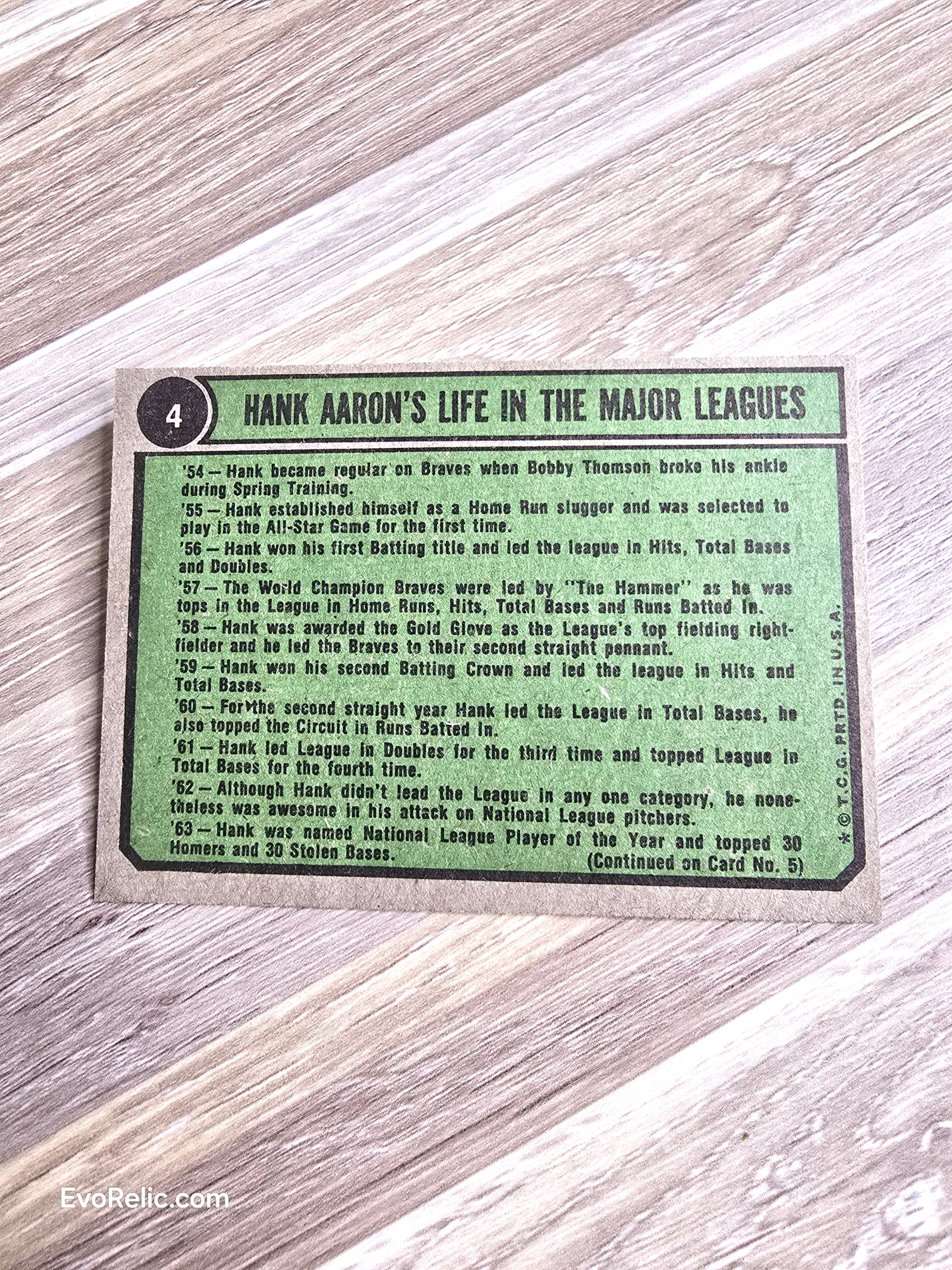 1974 Topps Baseball Card No 4 Hank Aaron Special - Life in the Major Leagues