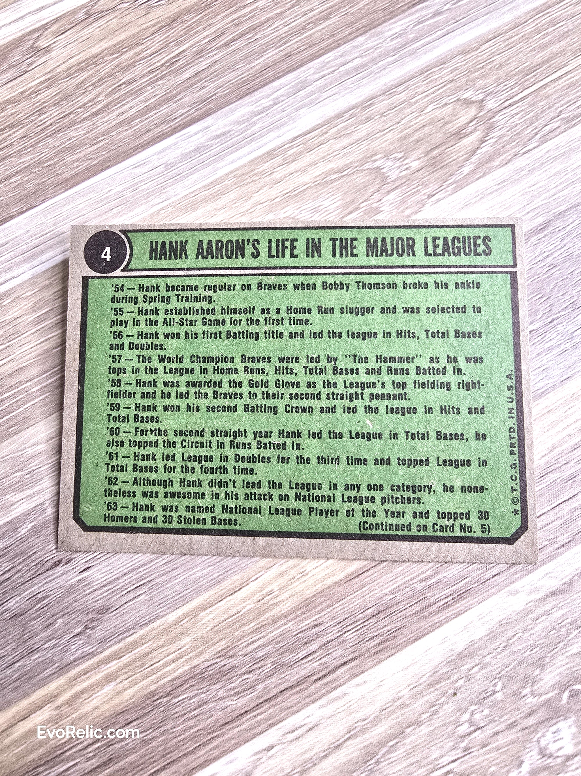 1974 Topps Baseball Card No 4 Hank Aaron Special - Life in the Major Leagues