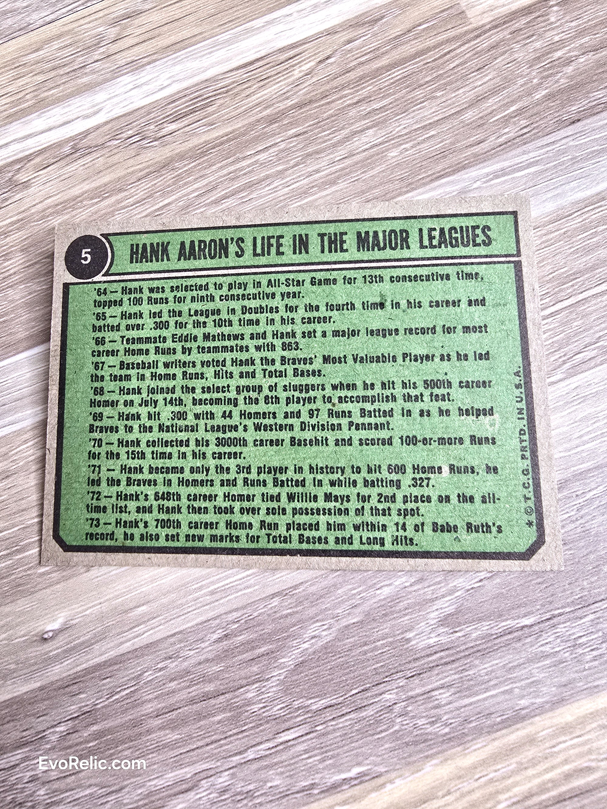 1974 Topps Baseball Card No 5 Hank Aaron Special
