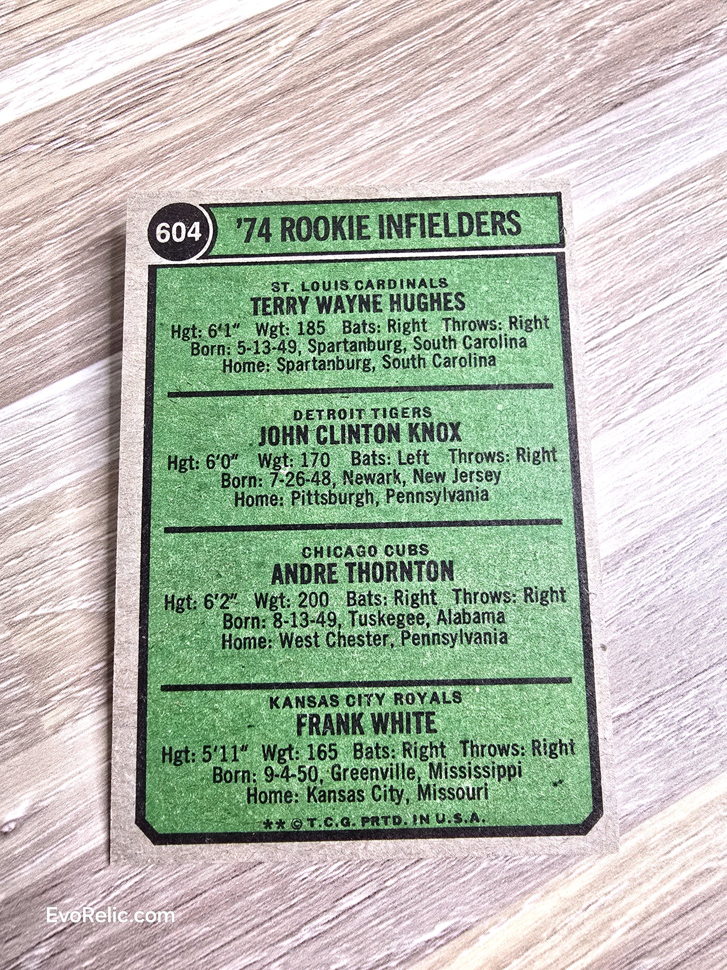 1974 Topps Baseball Card No 604 Rookie Infielders White Thornton