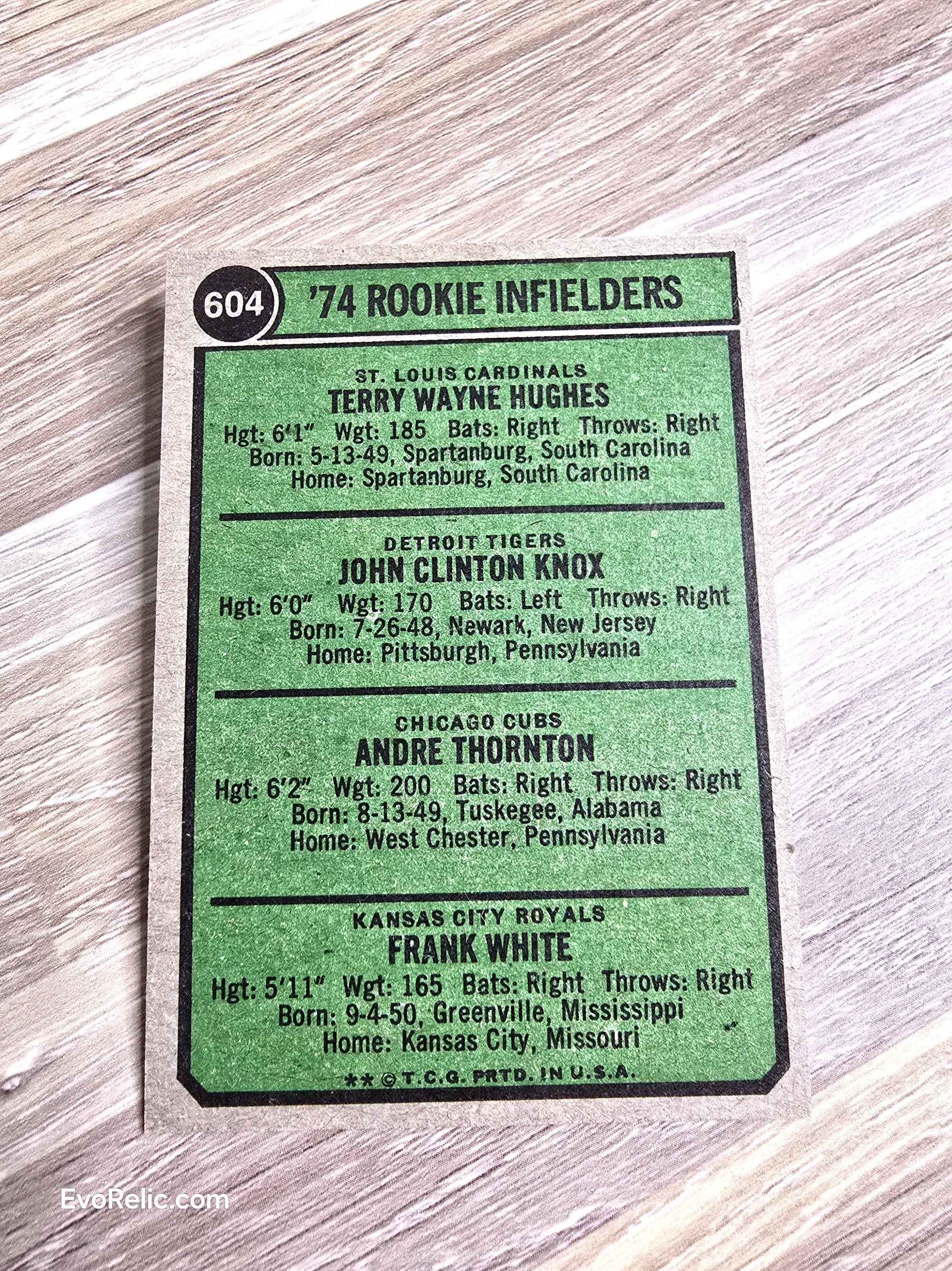 1974 Topps Baseball Card No 604 Rookie Infielders White Thornton
