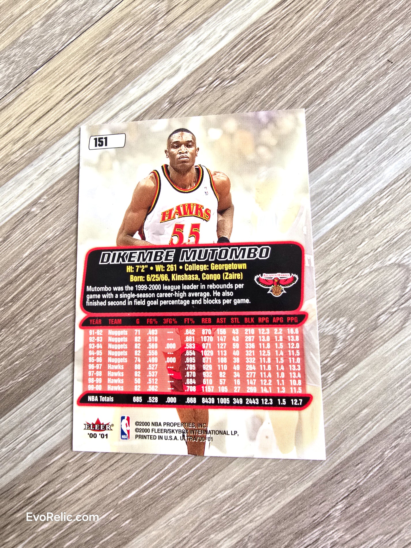 Dikembe Mutombo NBA Basketball Card 2000 Fleer No 151