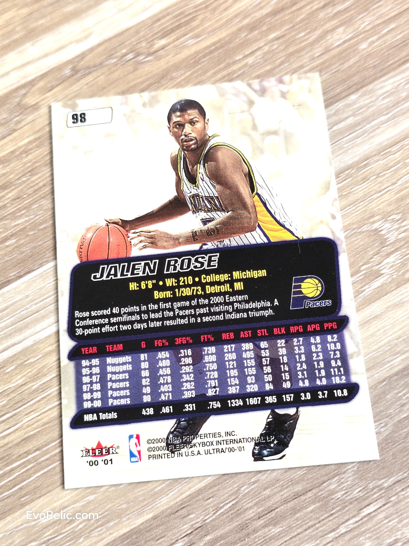 Jalen Rose NBA Basketball Card 2000 Fleer No 98