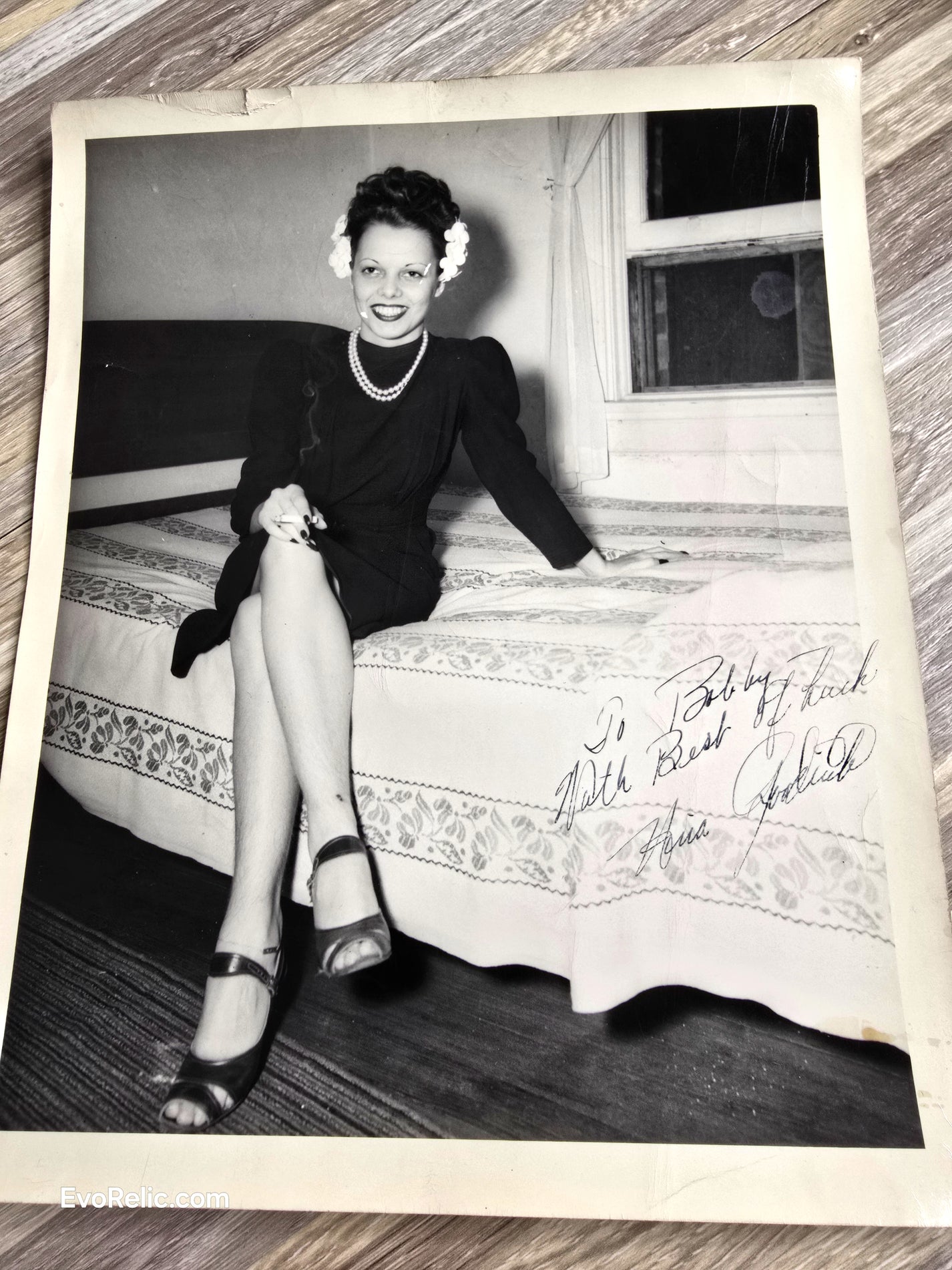Vintage 1940s Signed Photo "Flora Goliath" - Pin-Up Style Stage Actress Publicity Portrait