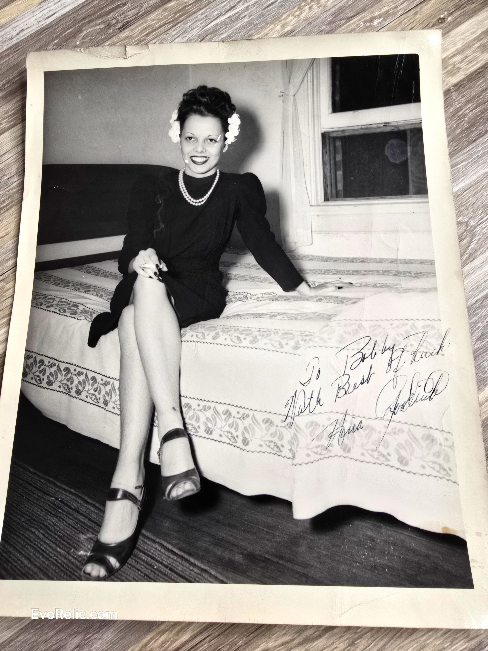 Vintage 1940s Signed Photo "Flora Goliath" - Pin-Up Style Stage Actress Publicity Portrait