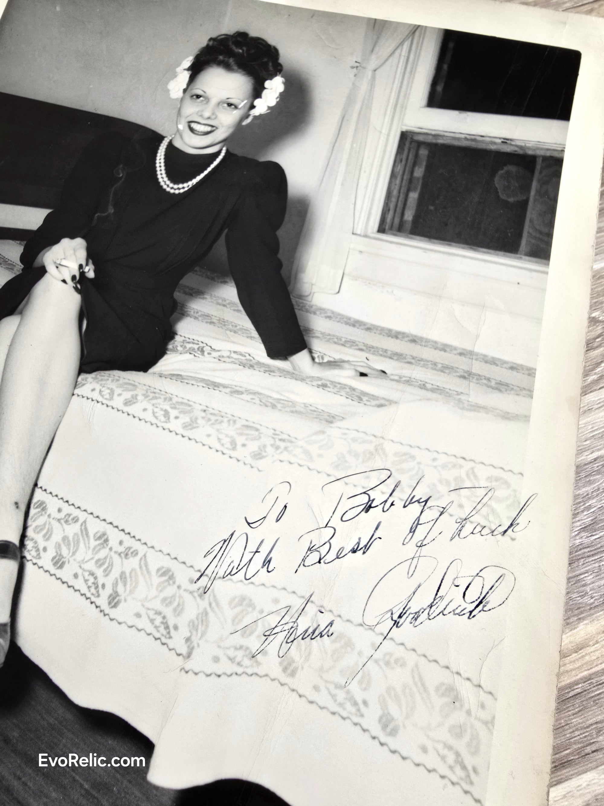 Vintage 1940s Signed Photo "Flora Goliath" - Pin-Up Style Stage Actress Publicity Portrait