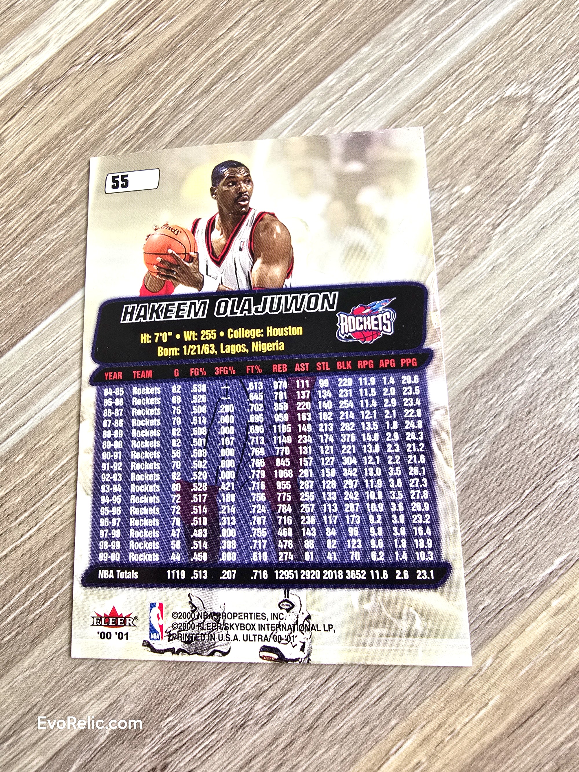 Hakeem Olajuwon NBA Basketball Card 2000 Fleer No 55