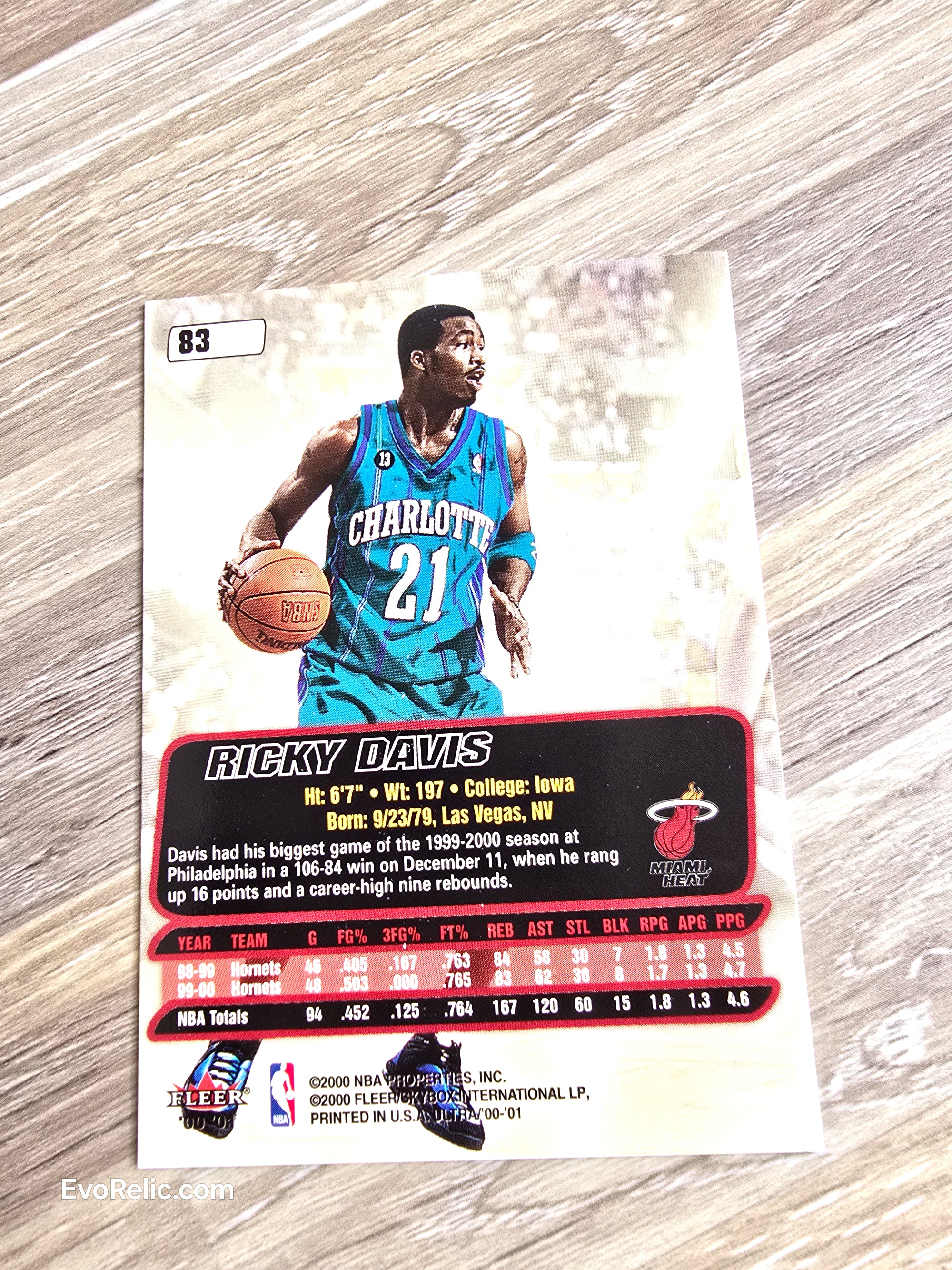 Ricky Davis NBA Basketball Card 2000 Fleer No 83