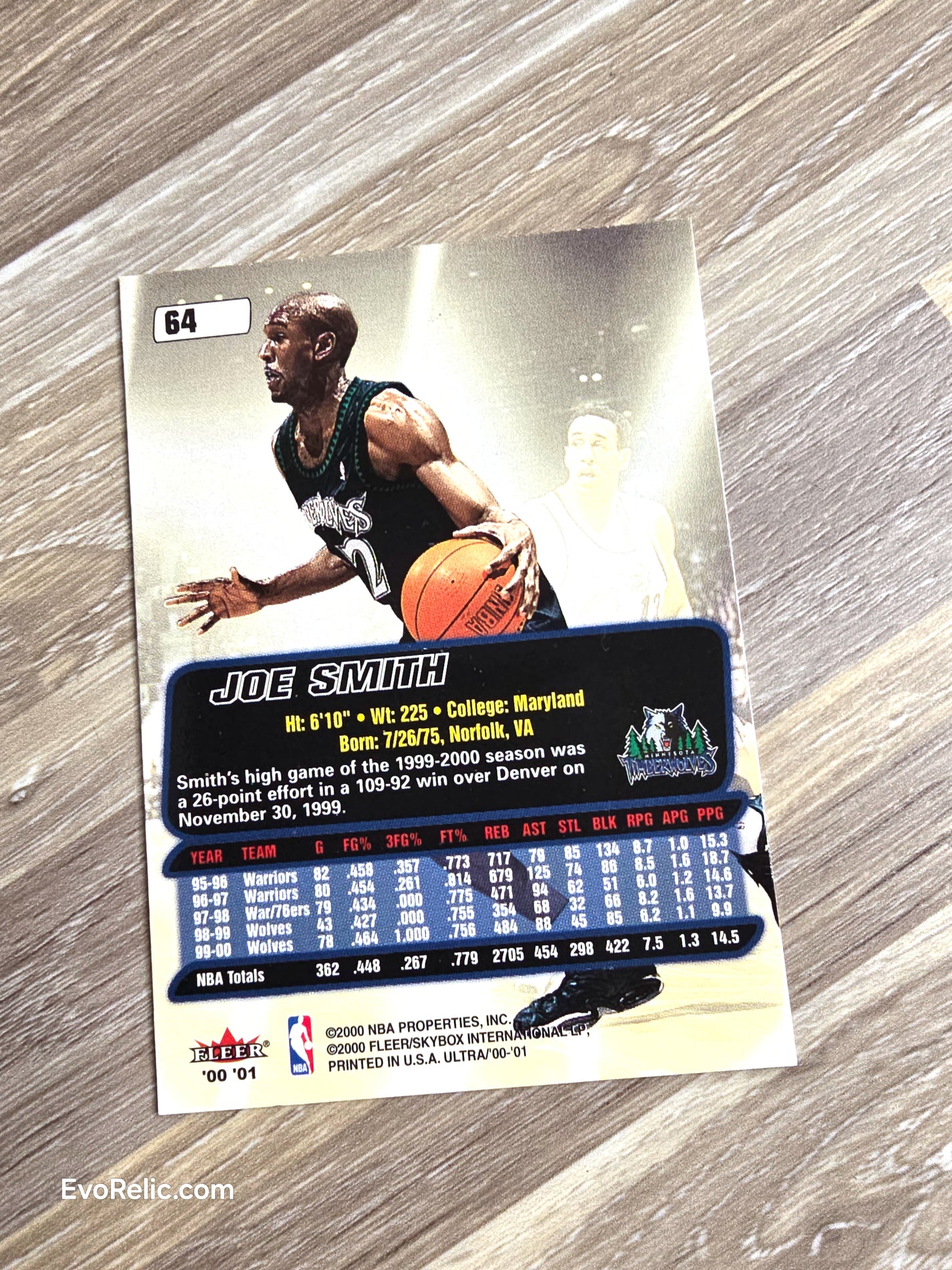 Joe Smith NBA Basketball Card 2000 Fleer No 64