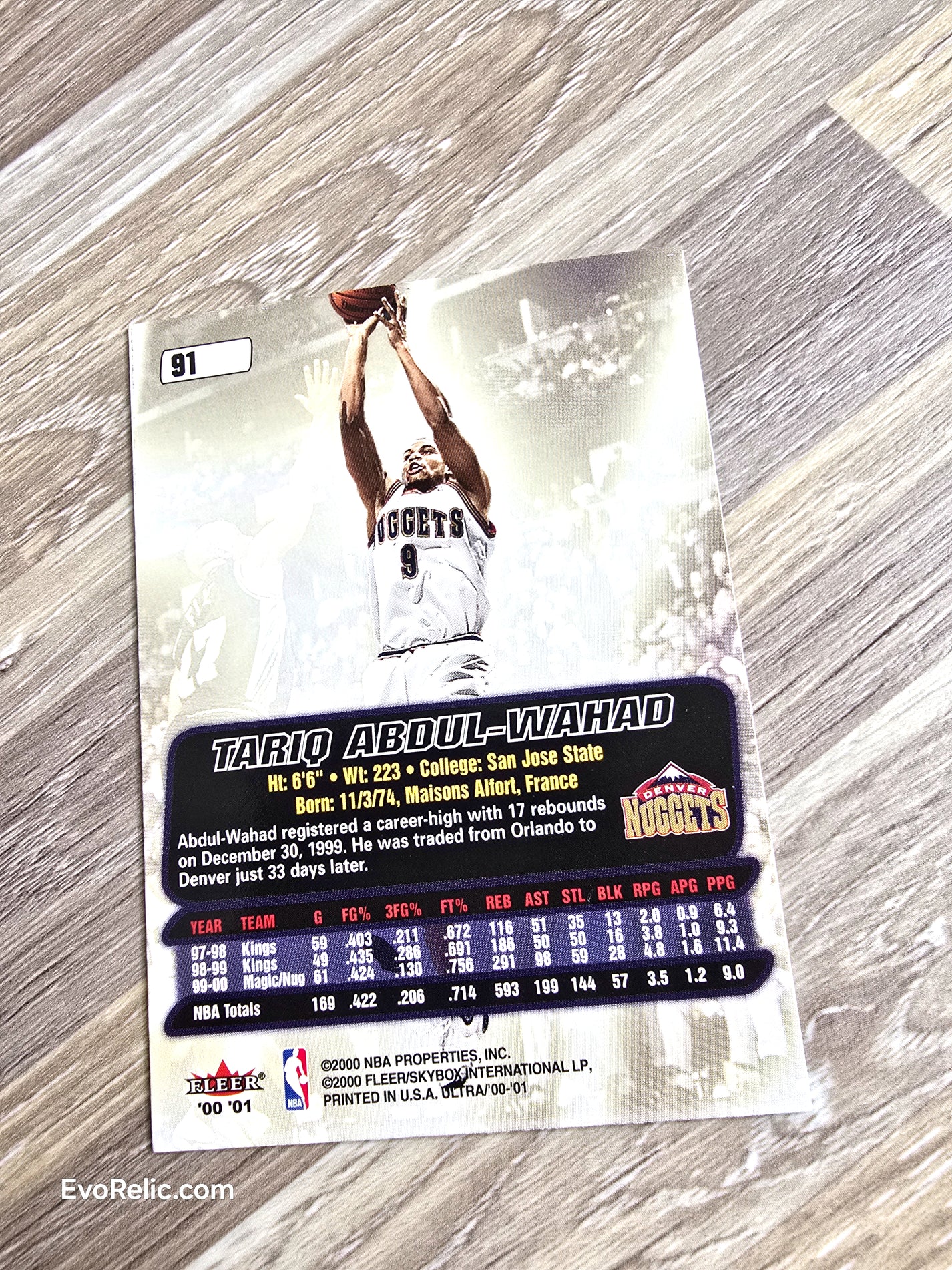 Tariq Abdul-Wahad NBA Basketball Card 2000 Fleer No 91