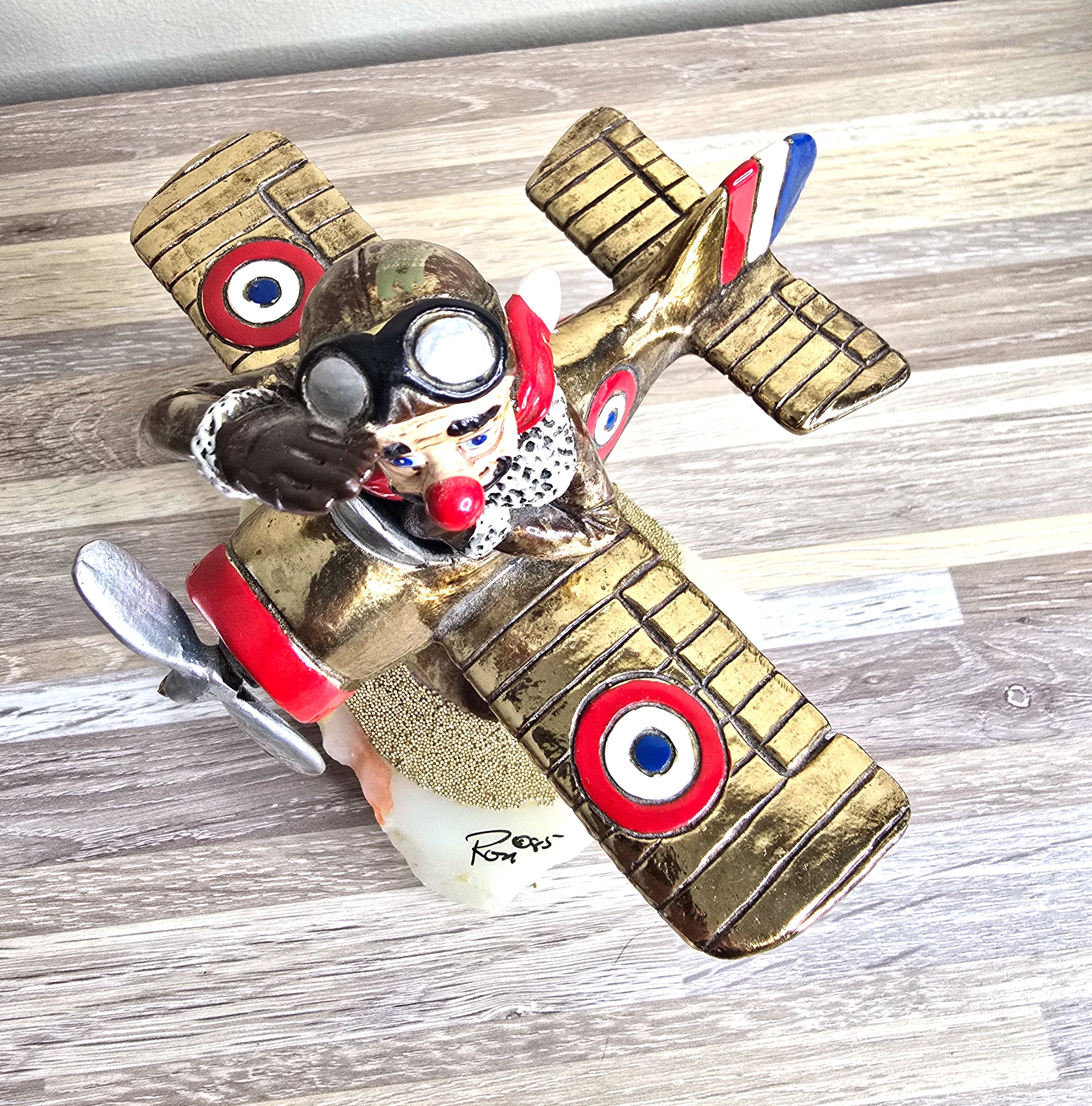 Sculpture by Artist Ron Lee 22k Gold Plated Captain Cranberry Clown Airplane Pilot