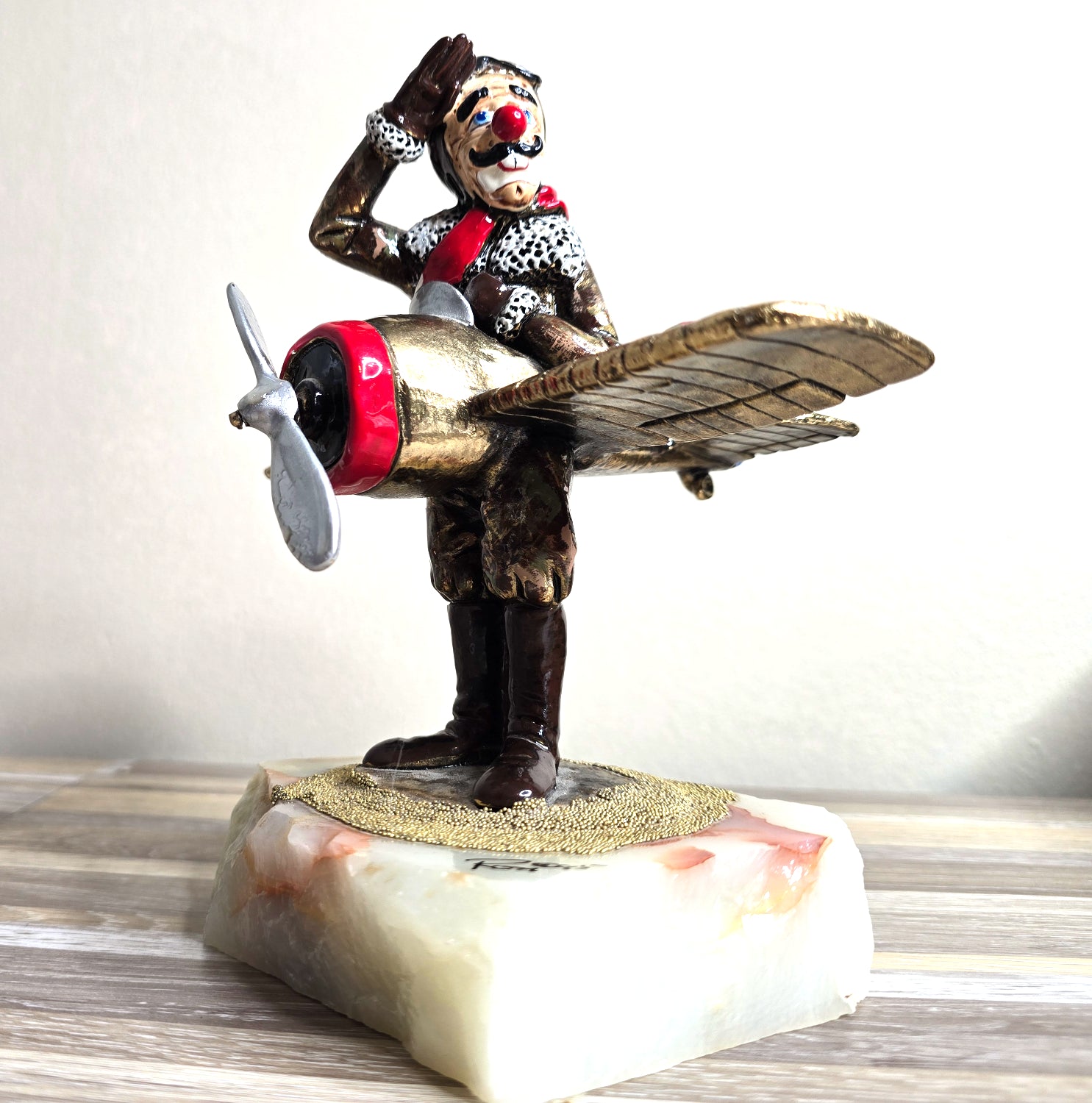 Sculpture by Artist Ron Lee 22k Gold Plated Captain Cranberry Clown Airplane Pilot