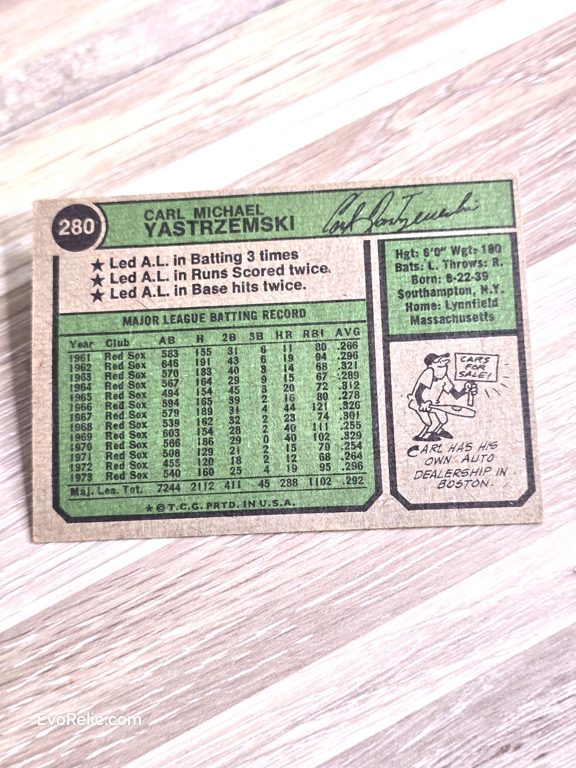 1974 Carl Yastrzemski Baseball Card Topps No 280