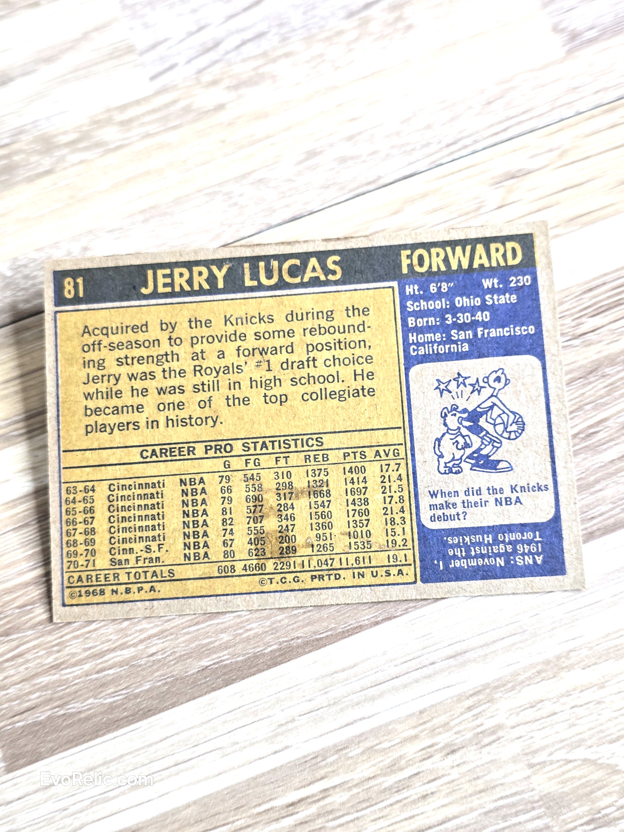 1971 Jerry Lucas Basketball Card Topps No 81