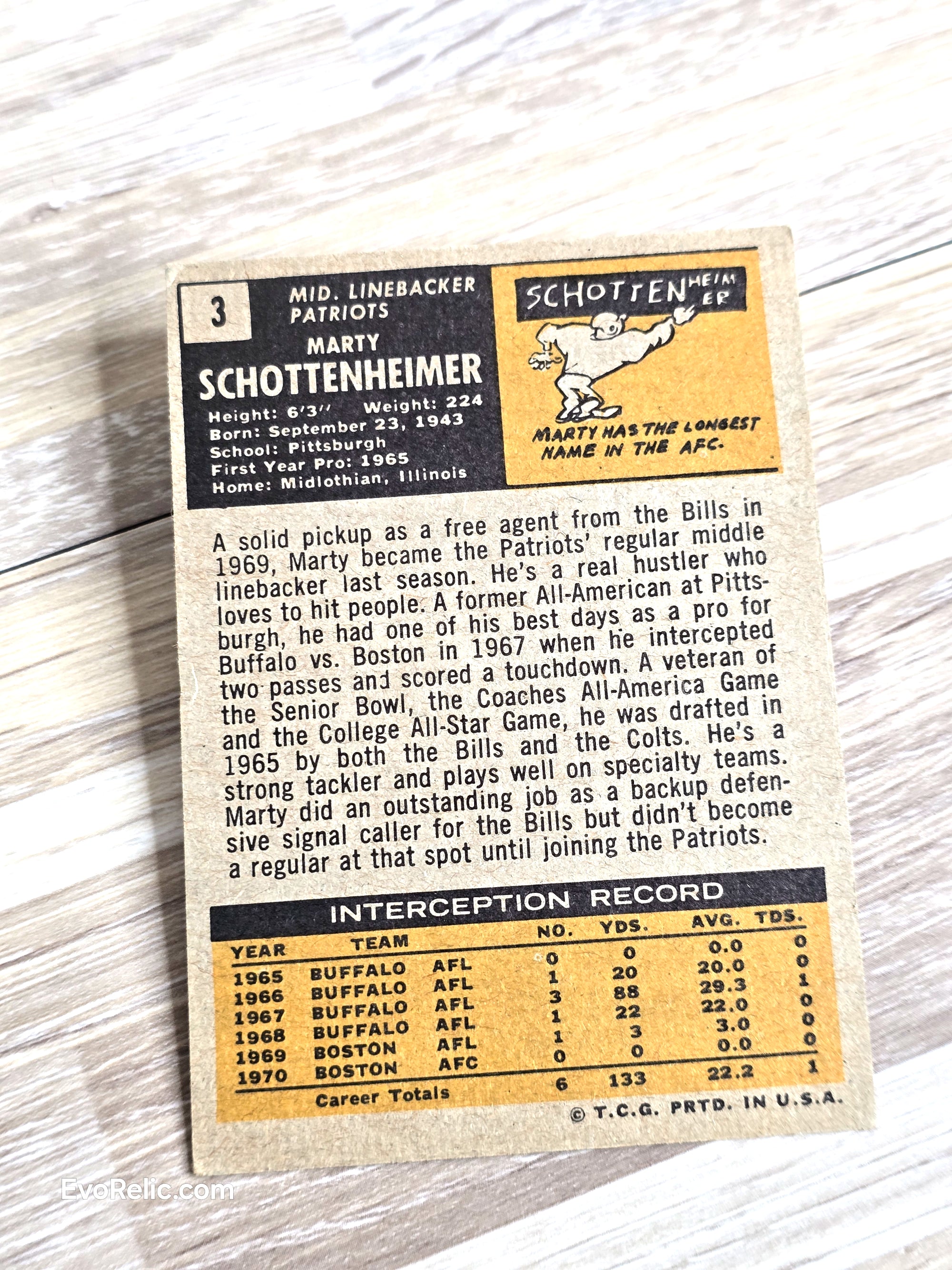 1971 Marty Schottenheimer Topps Football Card No 3