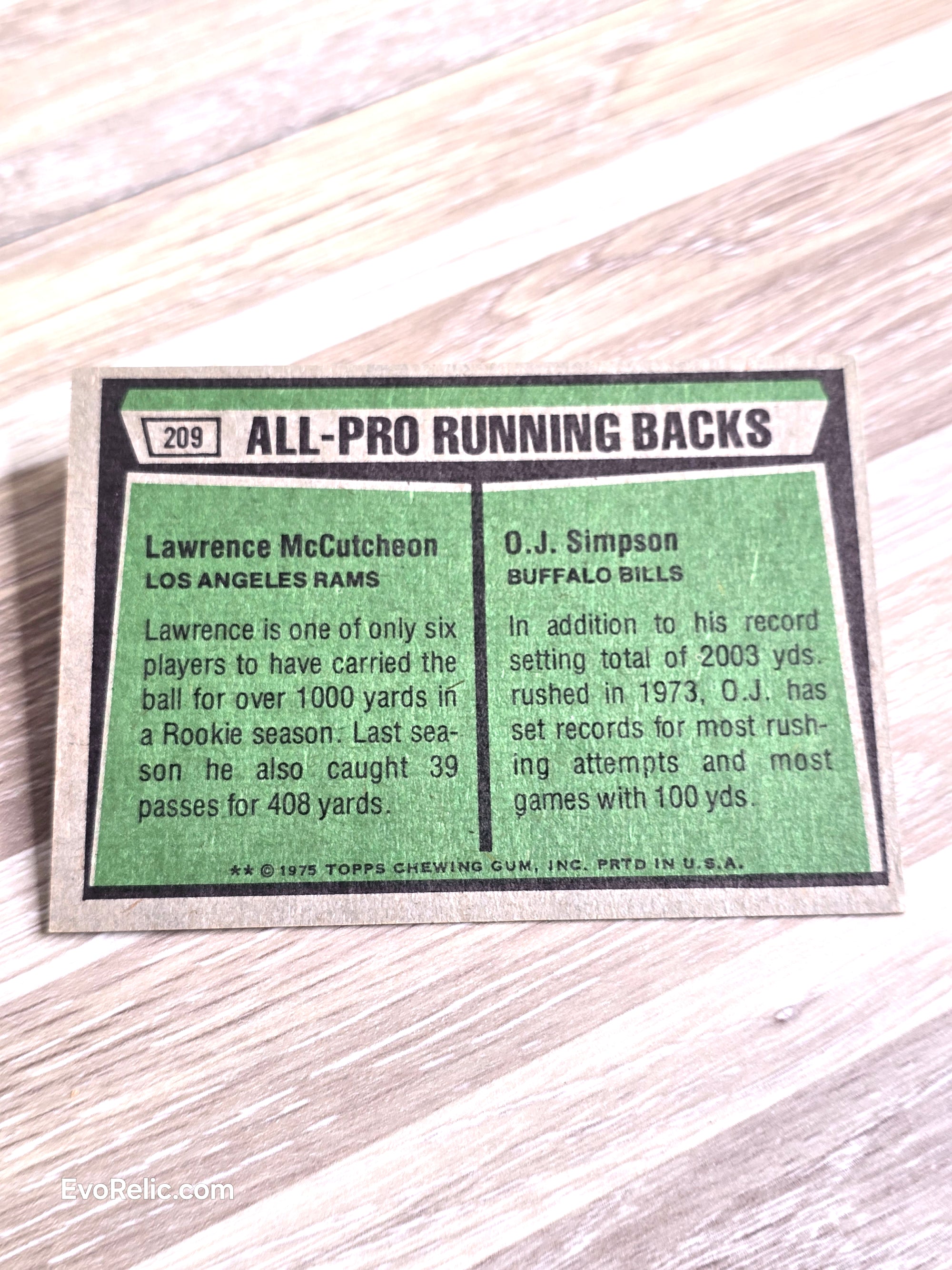 1975 NFL All-Pro Running Backs OJ Simpson L. McCutcheon Topps Football Card No 209