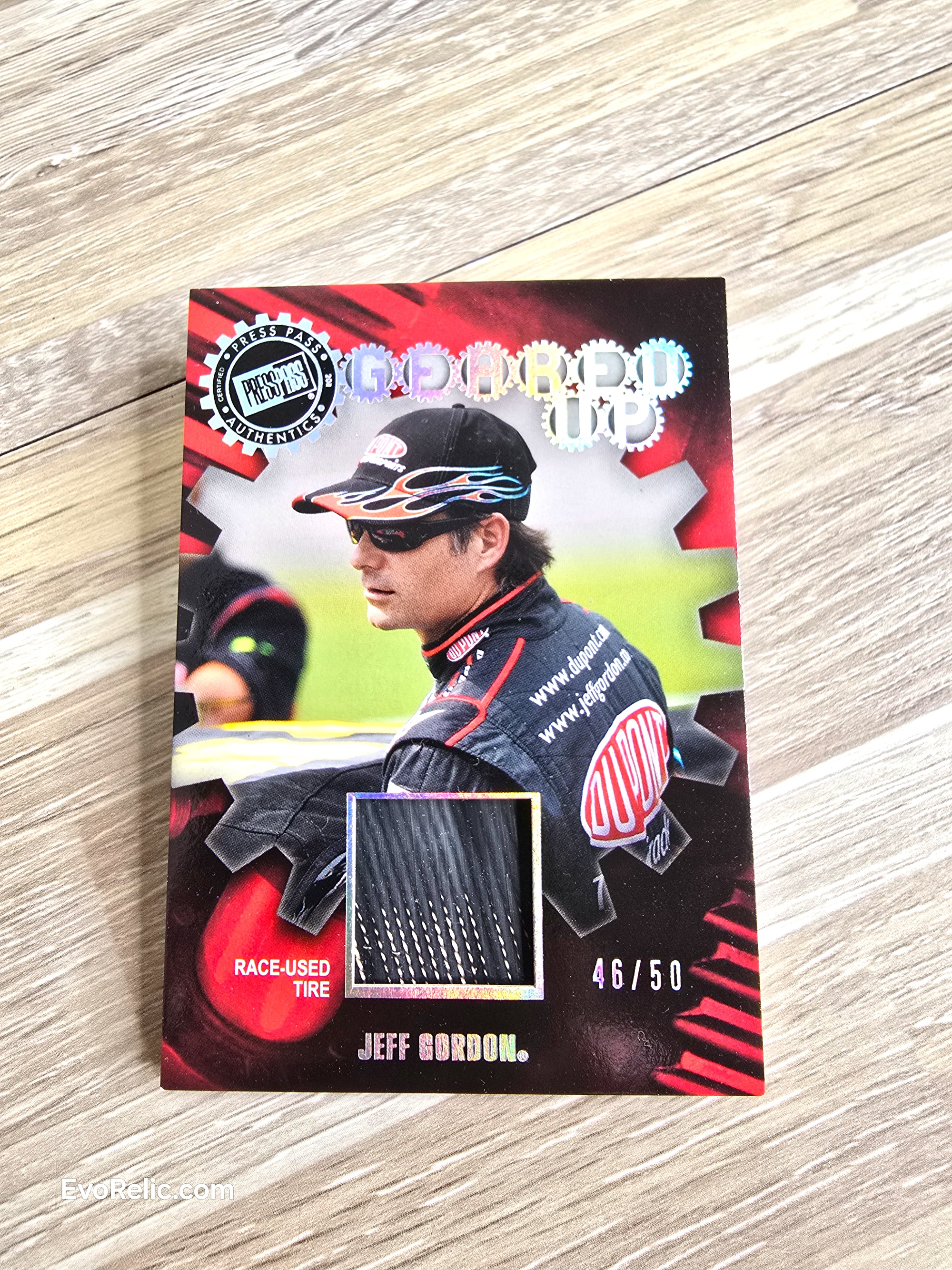 Jeff Gordon Autograph plus NASCAR Race Used Tire Bundle 1997 Wheels Shark Tooth Auto 397/400 | 2021 Panini Relic 46/50 Limited Edition Auto Racing Memorabilia Lot