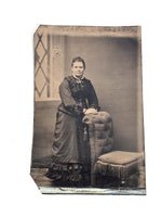 1860 Woman Dress Leaning on Chair Tintype
