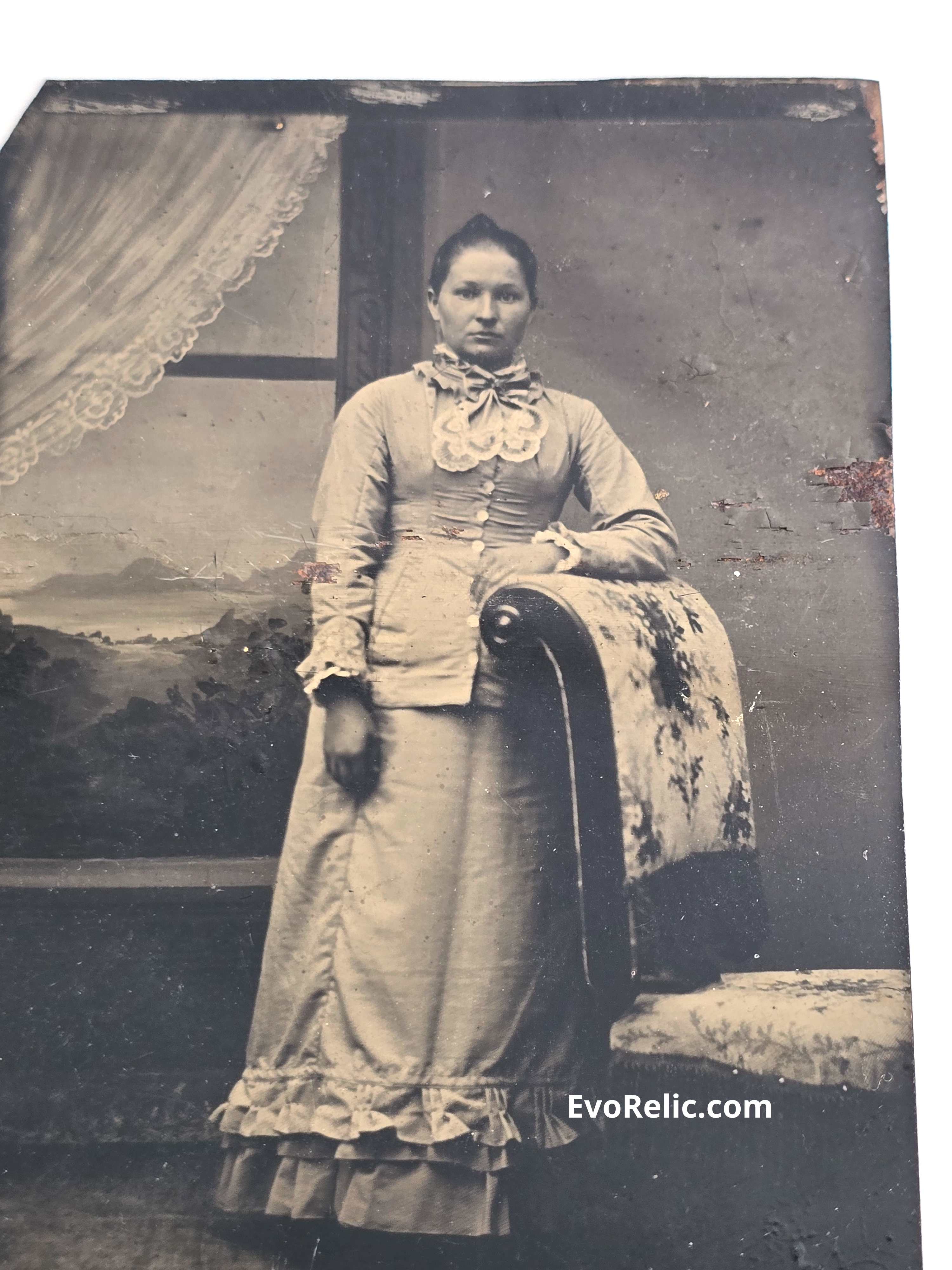 1860 Woman in Beige Formal Dress Tintype