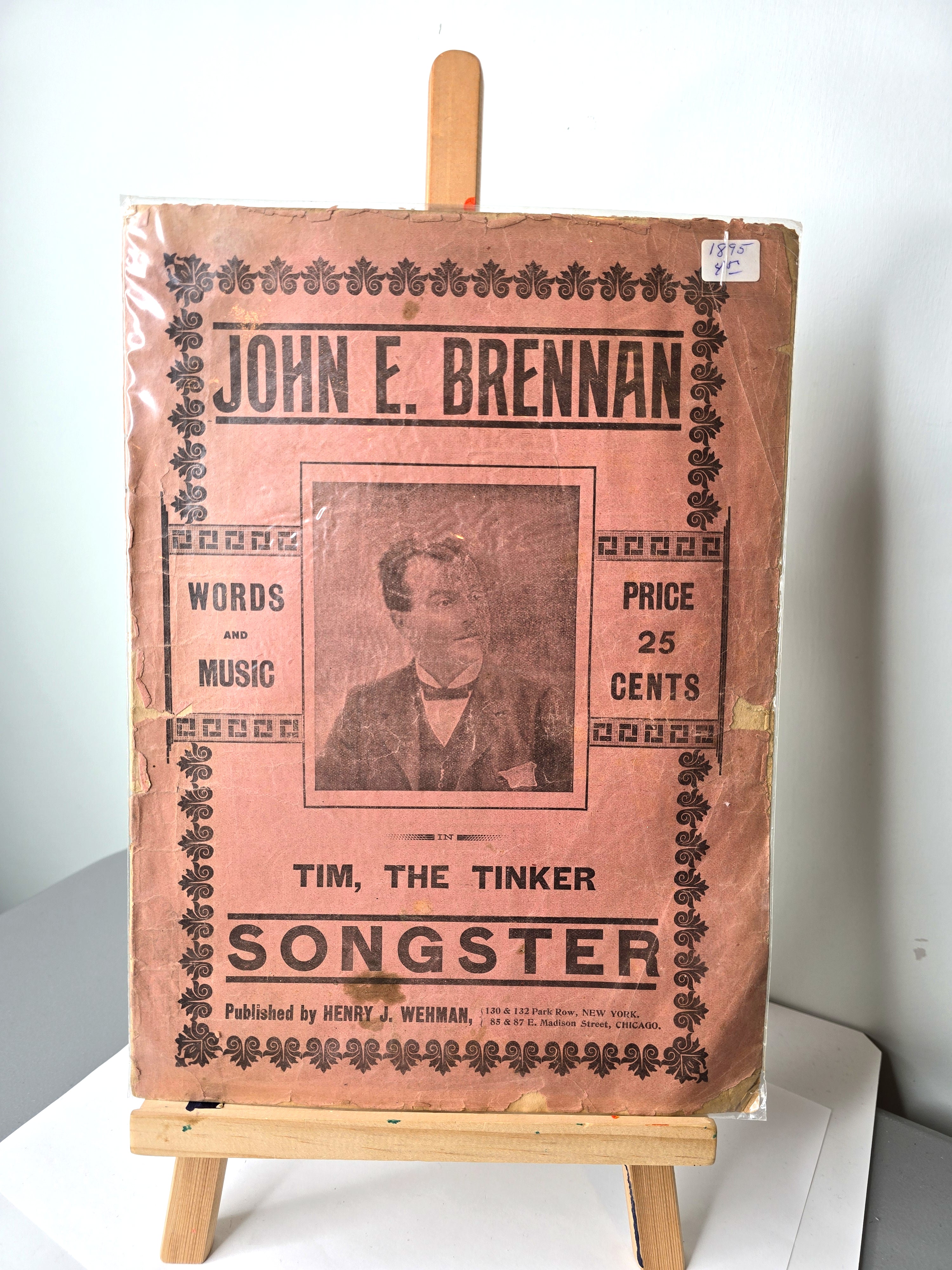 1895 John E Brennan Words and Music Tim, The Tinker Songster - VERY RARE